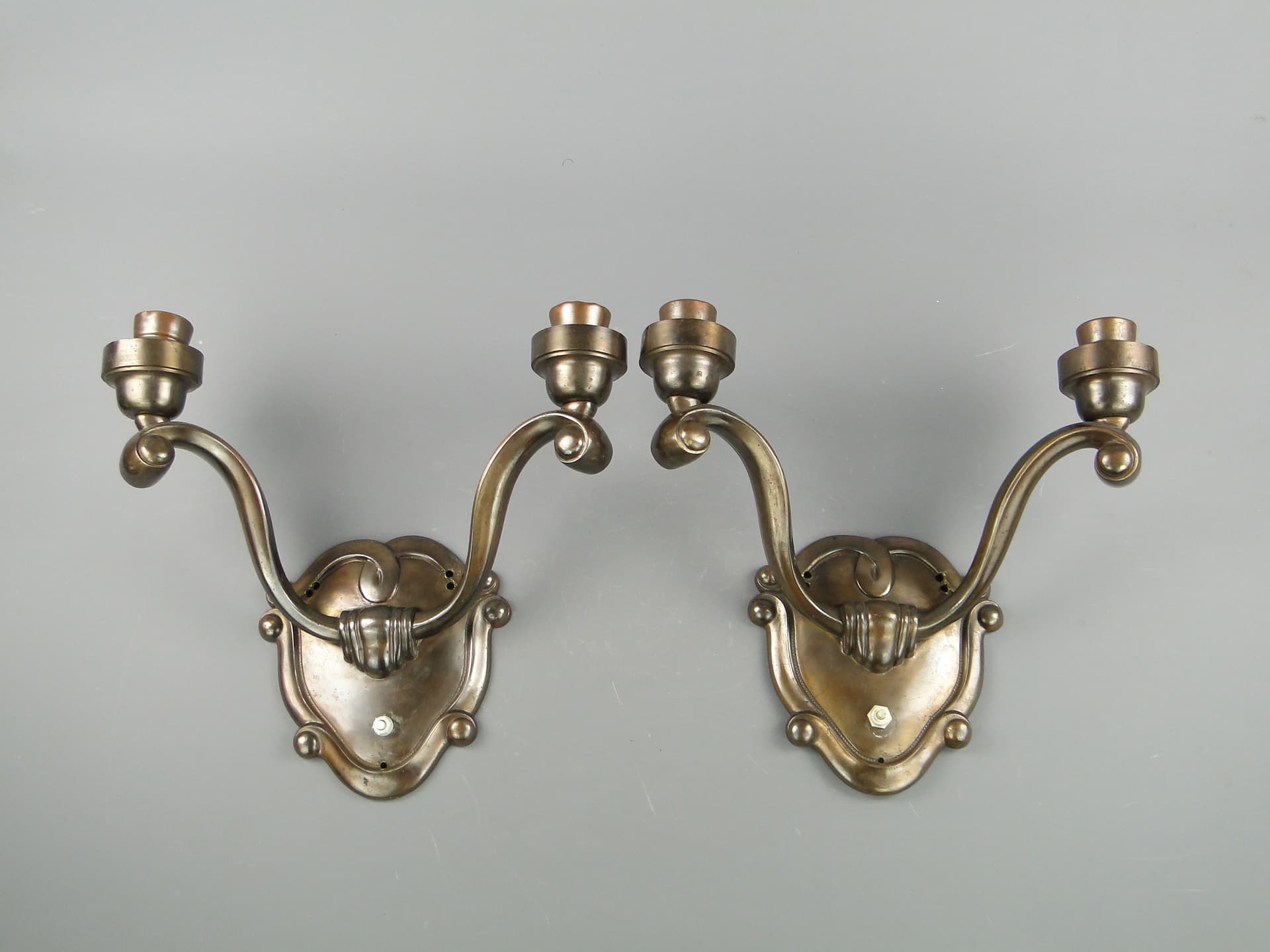 Para kinkietów dwuramiennych, secesja, brąz, Polska, lata 20. - 60349