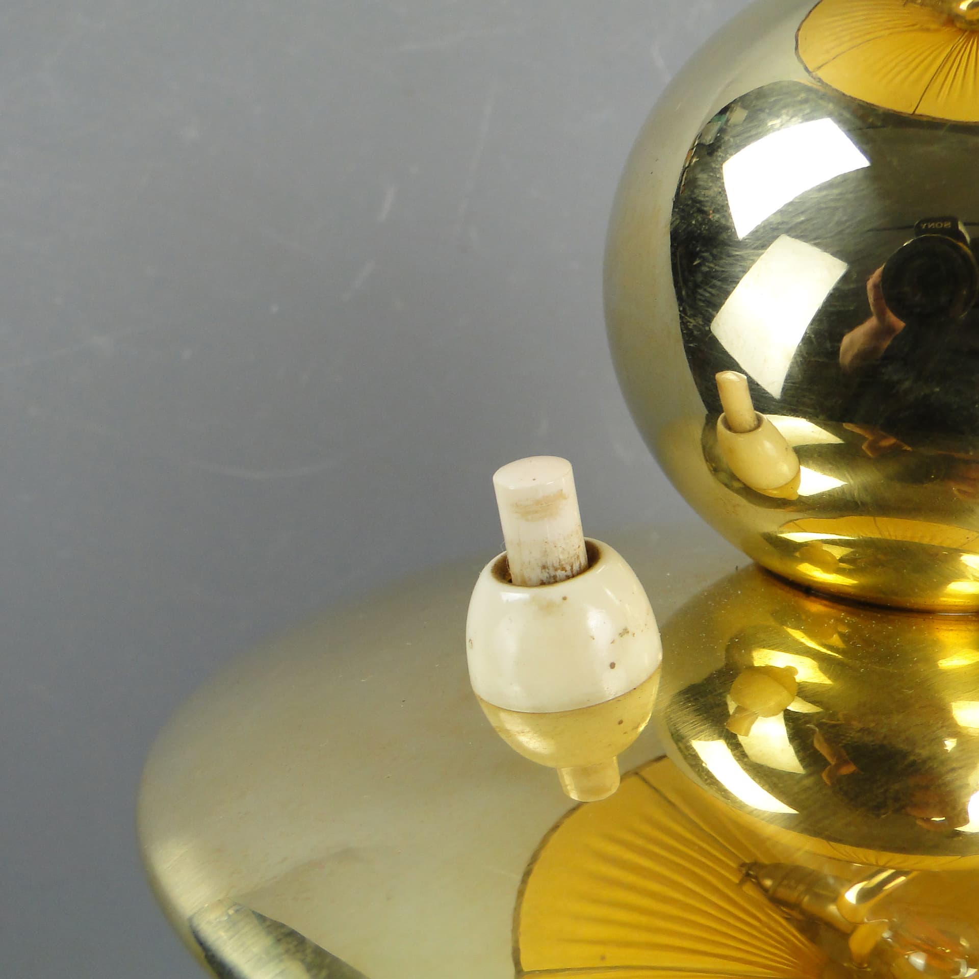 Table Lamp Art Deco, beige shade, brass, France, 1940s. - 60392