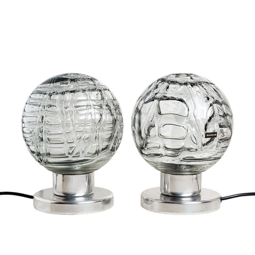 Pair of table lamps Space Age, transparent glass, Doria Leuchten, Germany, 1970s.