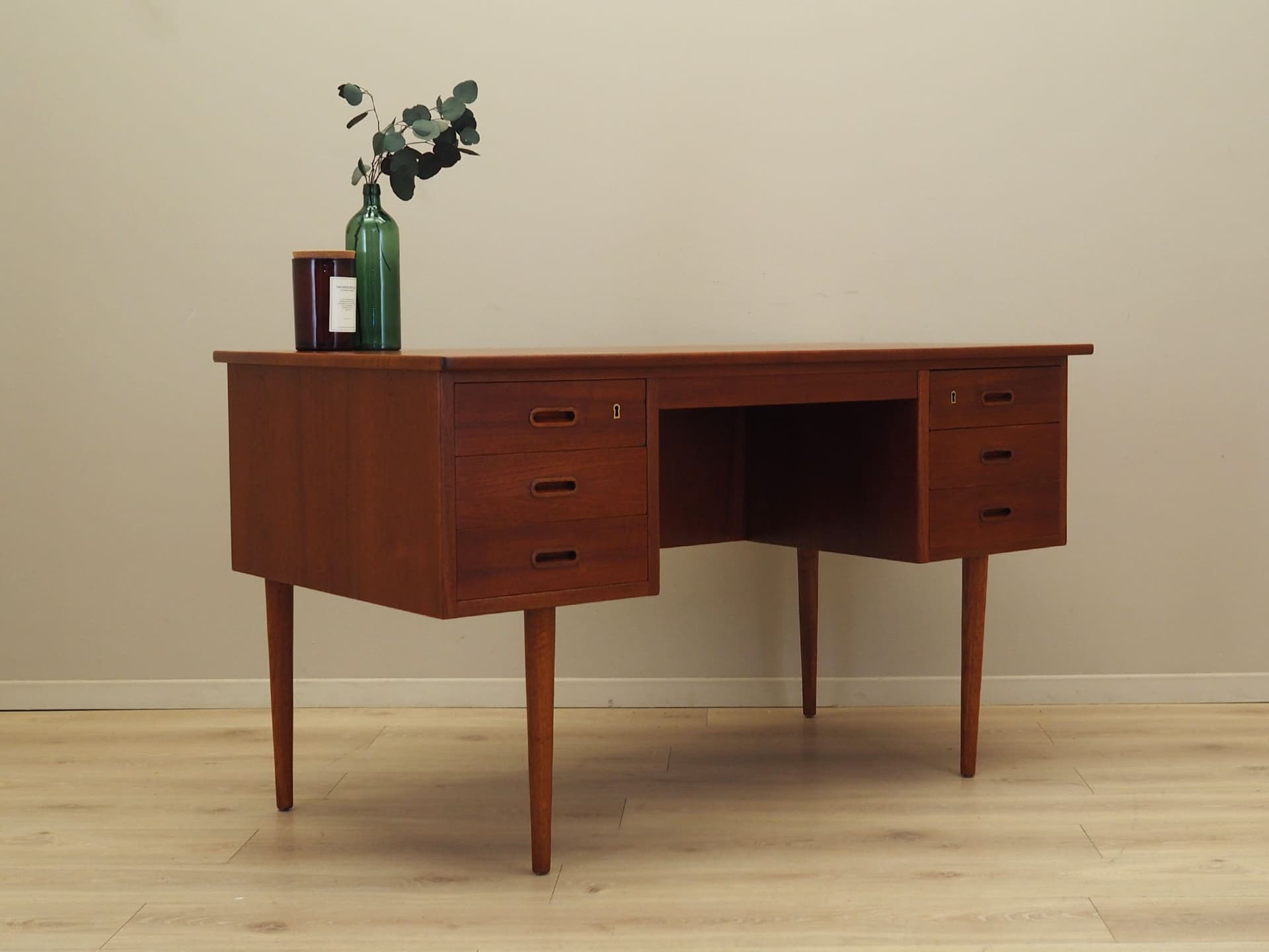 Desk, light brown teak, Denmark, 1960s. - 61528
