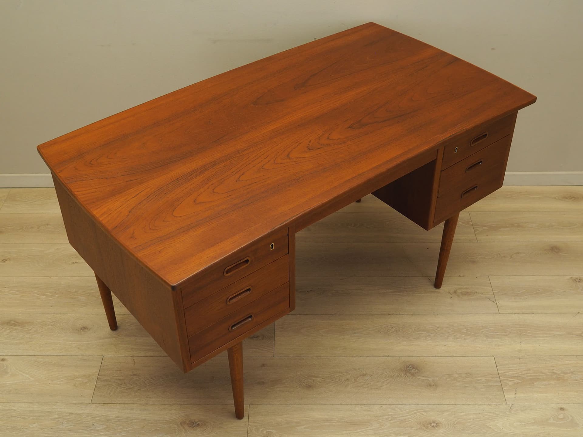 Desk, light brown teak, Denmark, 1960s. - 61529