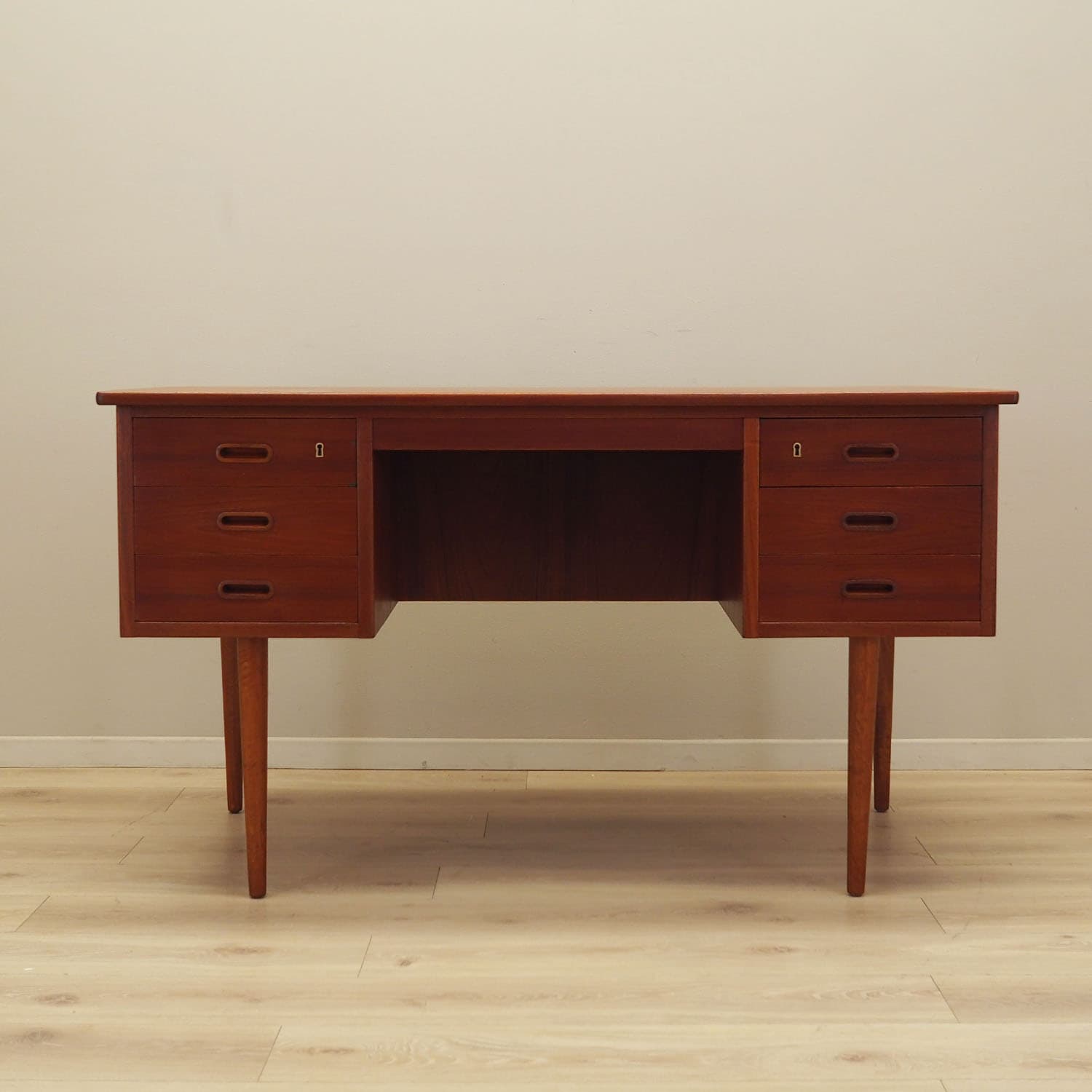 Desk, light brown teak, Denmark, 1960s. - 61524