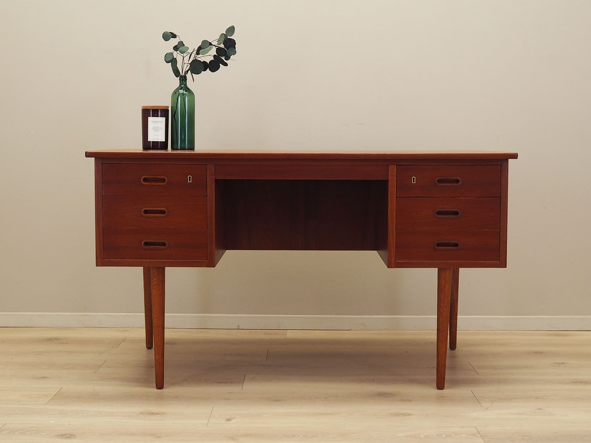 Desk, light brown teak, Denmark, 1960s. - 61525