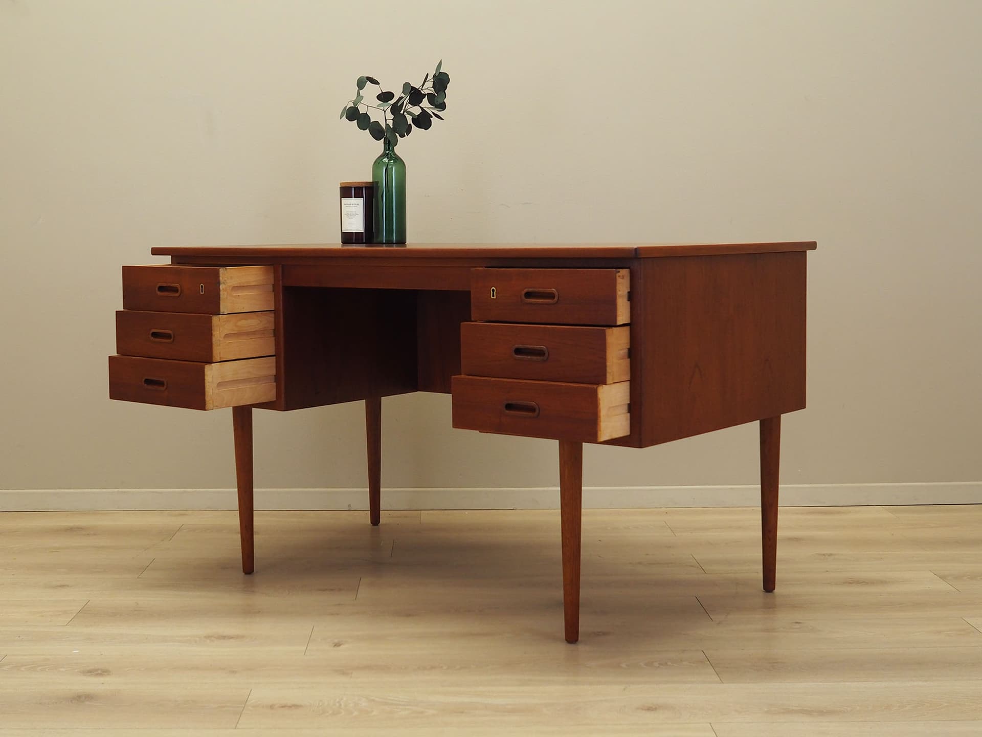Desk, light brown teak, Denmark, 1960s. - 61527