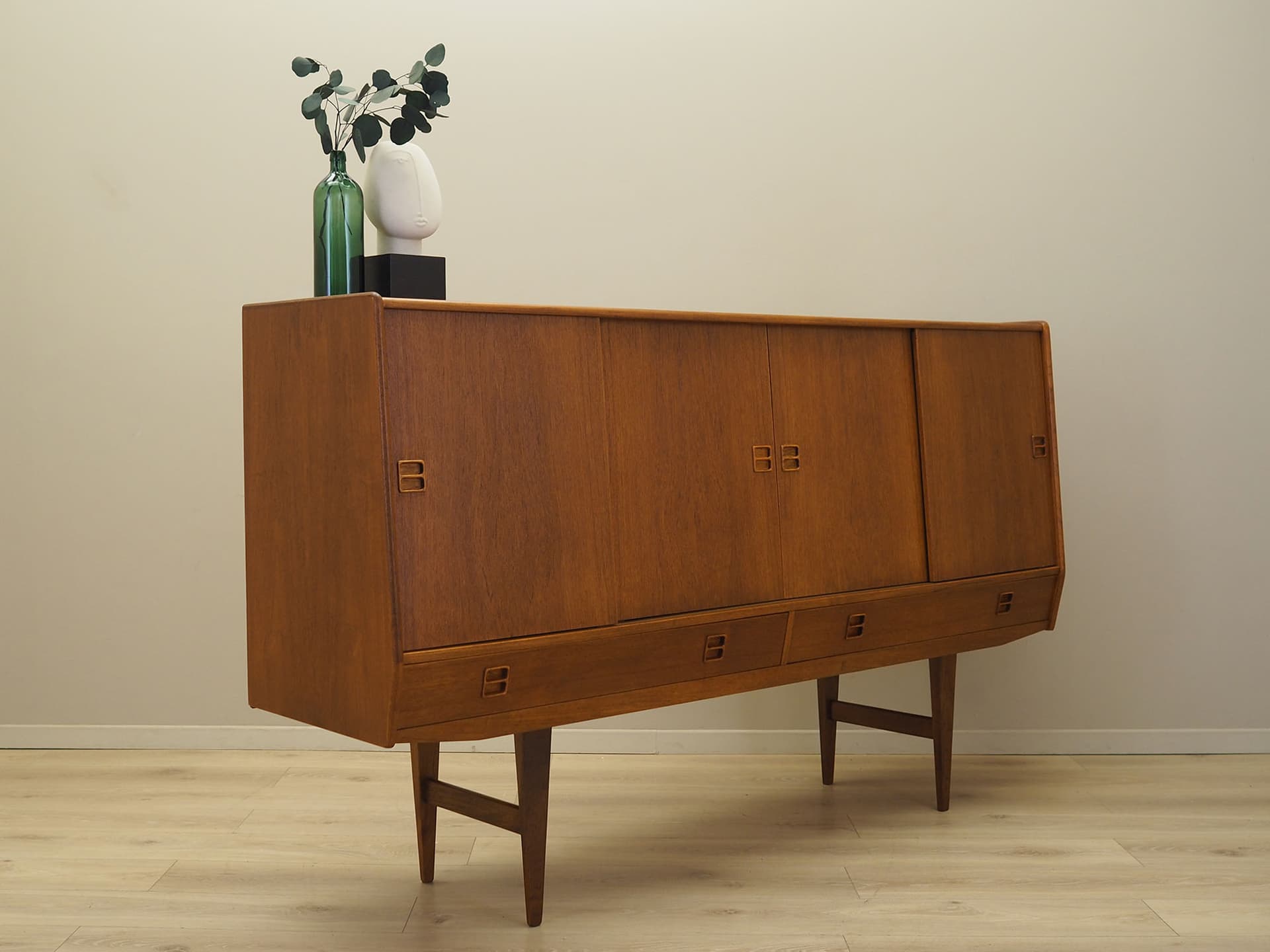 Highboard, light brown teak, Denmark, 1960s. - 61554