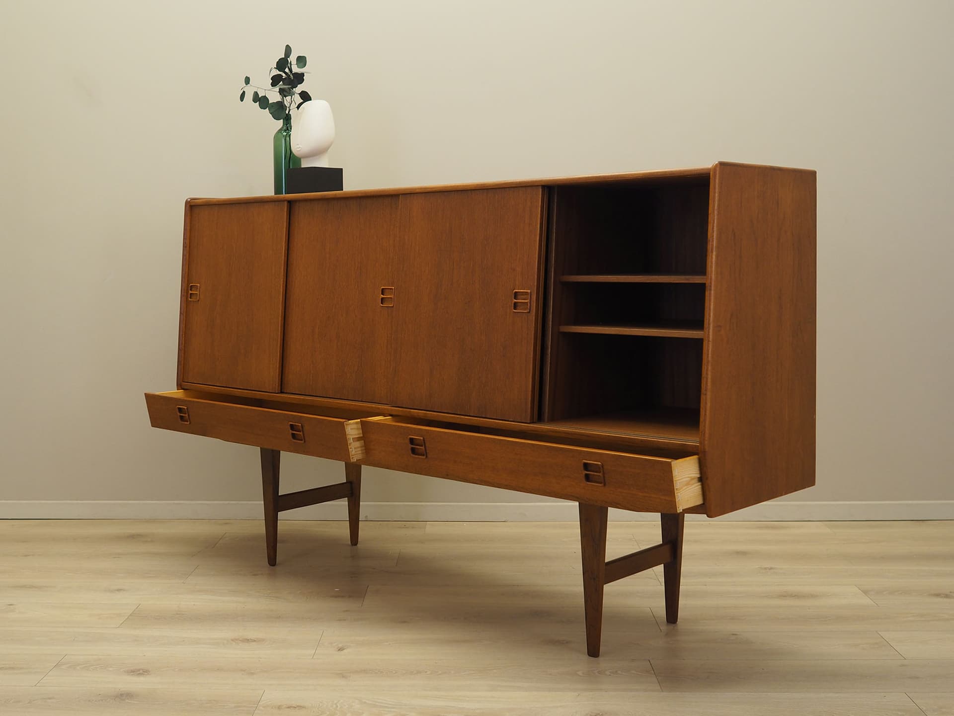 Highboard, light brown teak, Denmark, 1960s. - 61553
