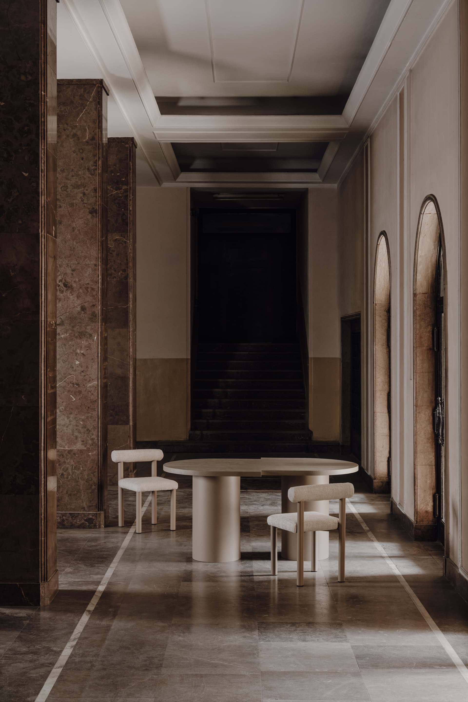 Table 180x110x76 cm oak wood, powder-coated steel beige-grey, no brand - 62093