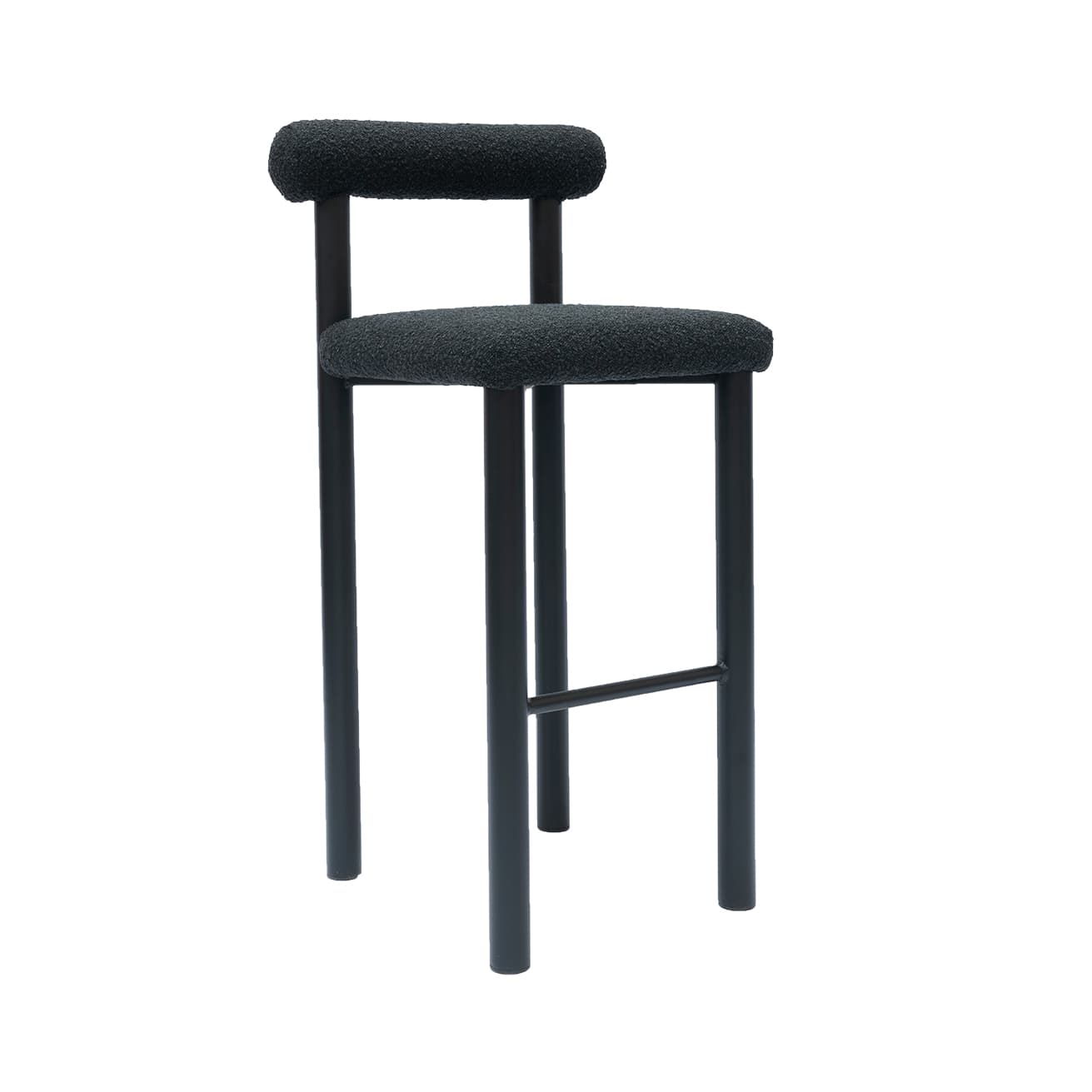 Black Boucle Bar Stool with Steel Legs, Poland, 1980s