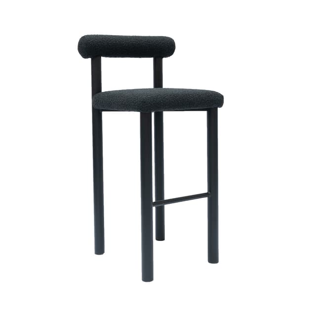 Black Boucle Bar Stool with Steel Legs, Poland, 1980s - DIMENSION