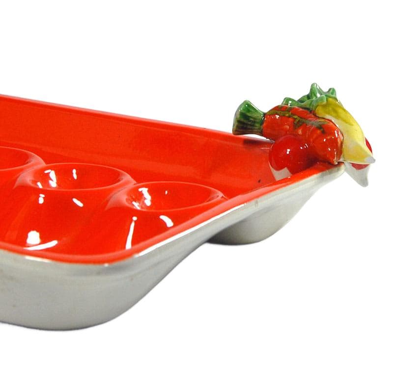 Czerwona ceramiczna patera stołowa, Mancioli, Włochy, lata 60. - 5475