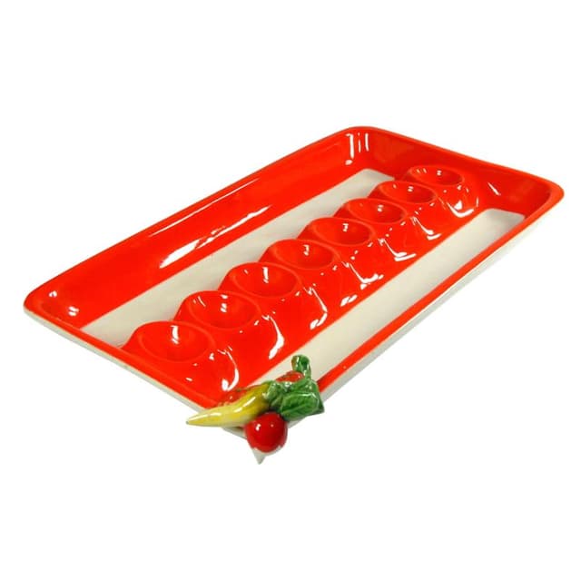 Czerwona ceramiczna patera stołowa, Mancioli, Włochy, lata 60. - WYMIARY