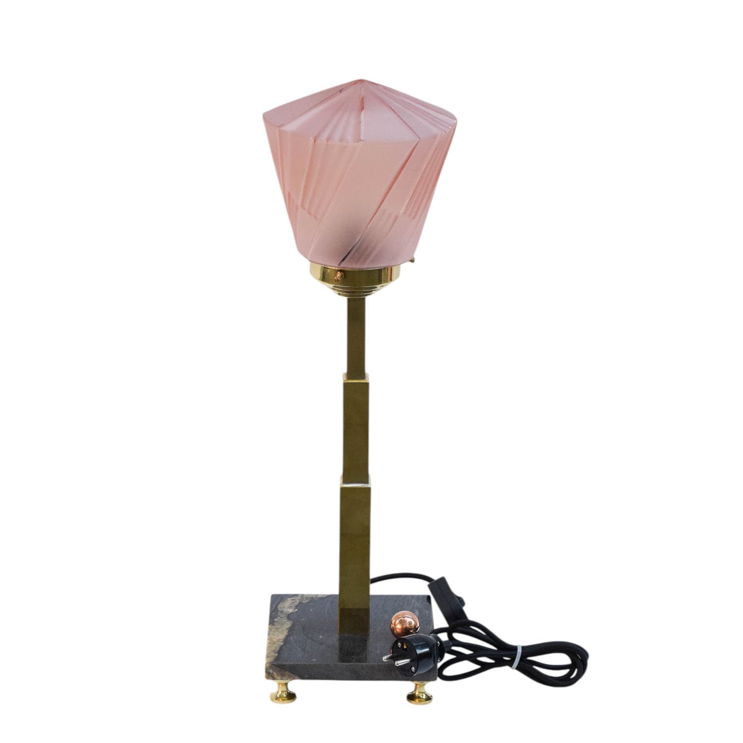 Table Lamp Art Deco, pink glass shade, marble, early 20th c. - 89458