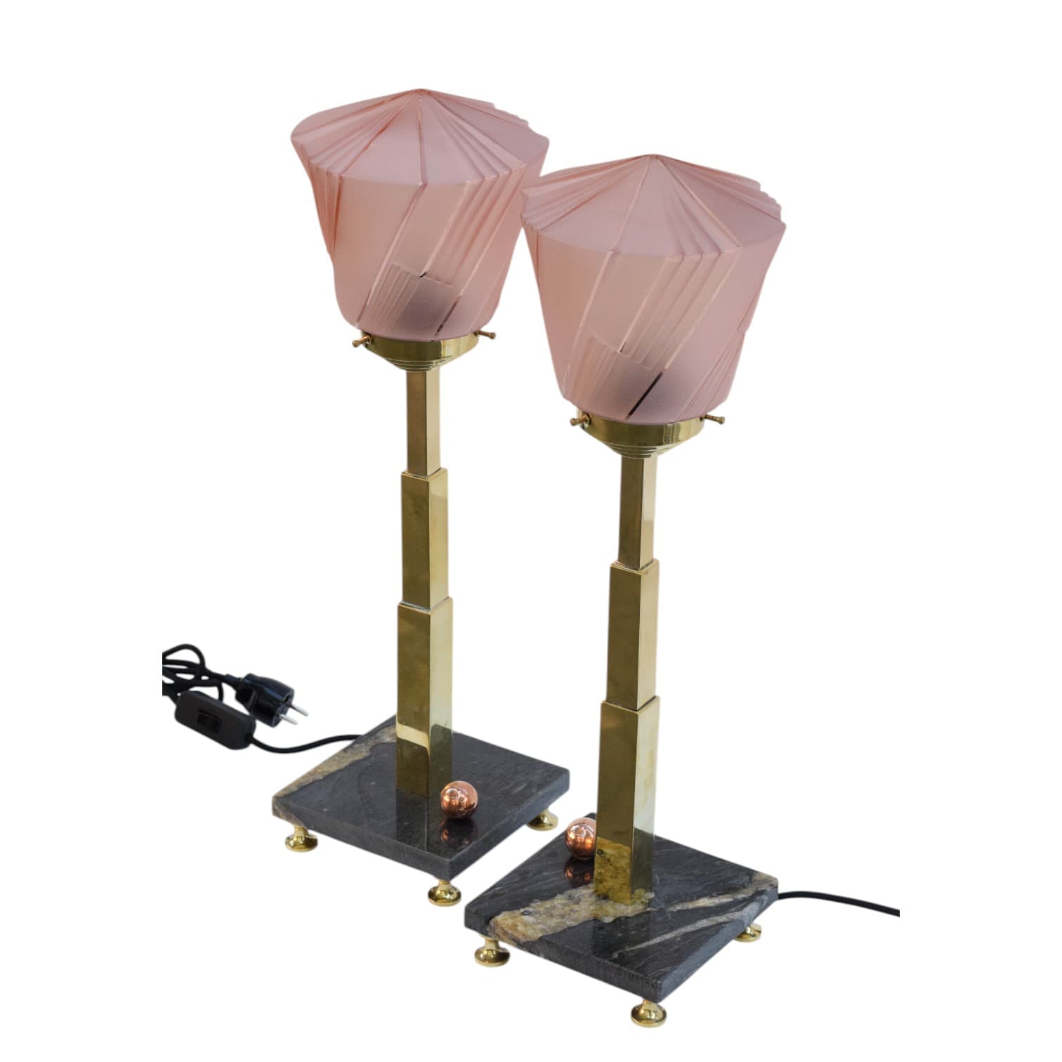 Table Lamp Art Deco, pink glass shade, marble, early 20th c. - 89459