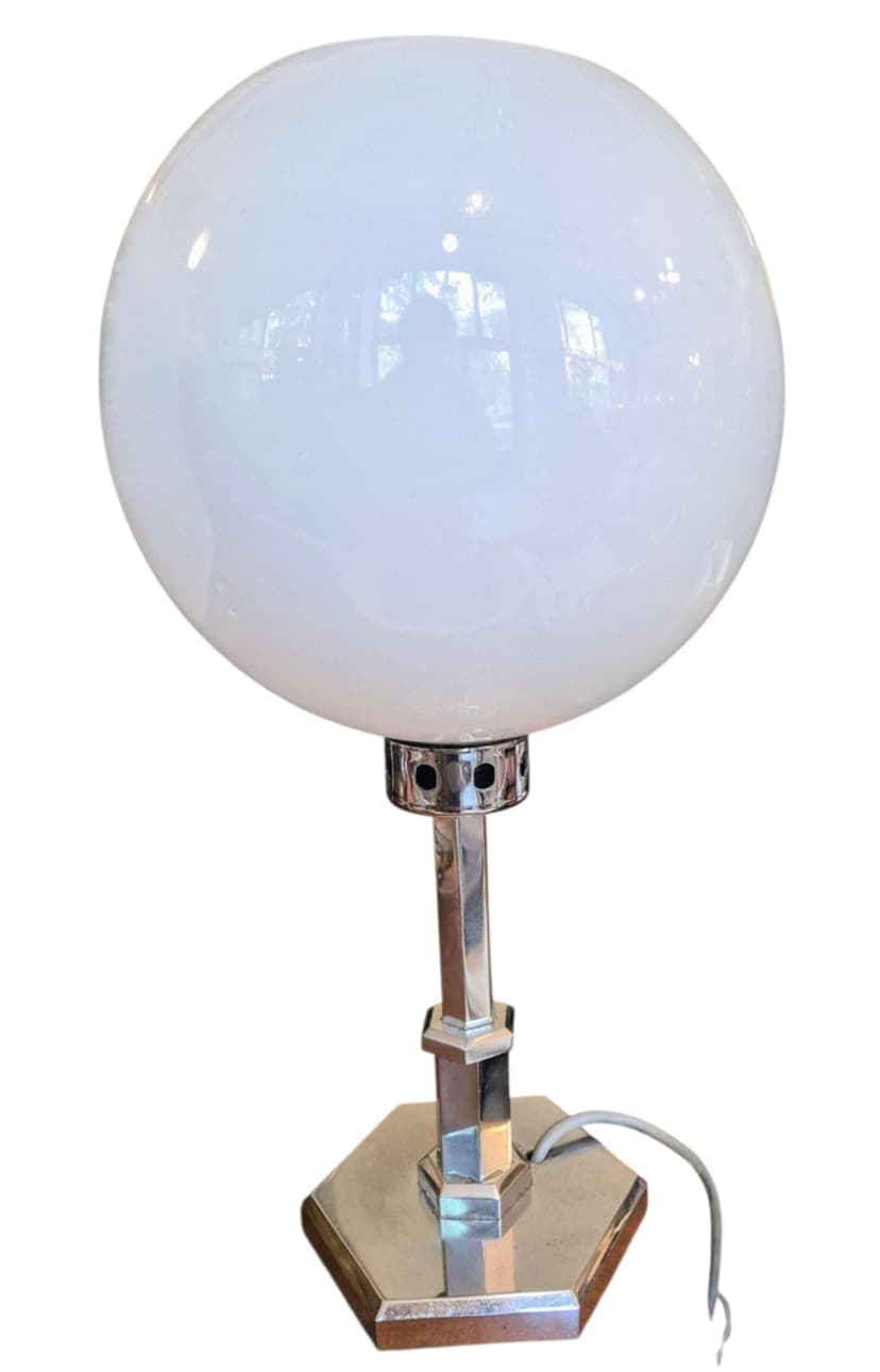 Table Lamp Art Deco, silver chrome metal, 1960s