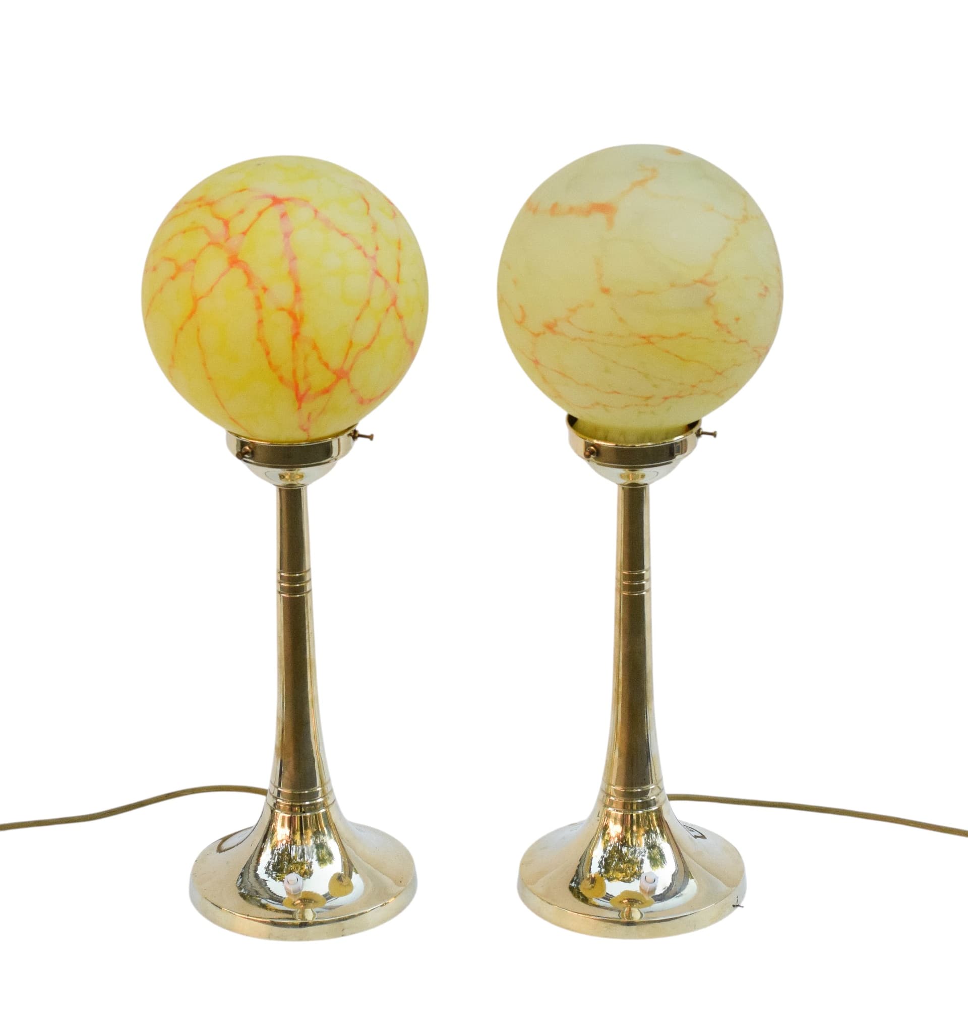 Pair of table lamps Art Deco, yellow, brass, glass, 1920s - 89445