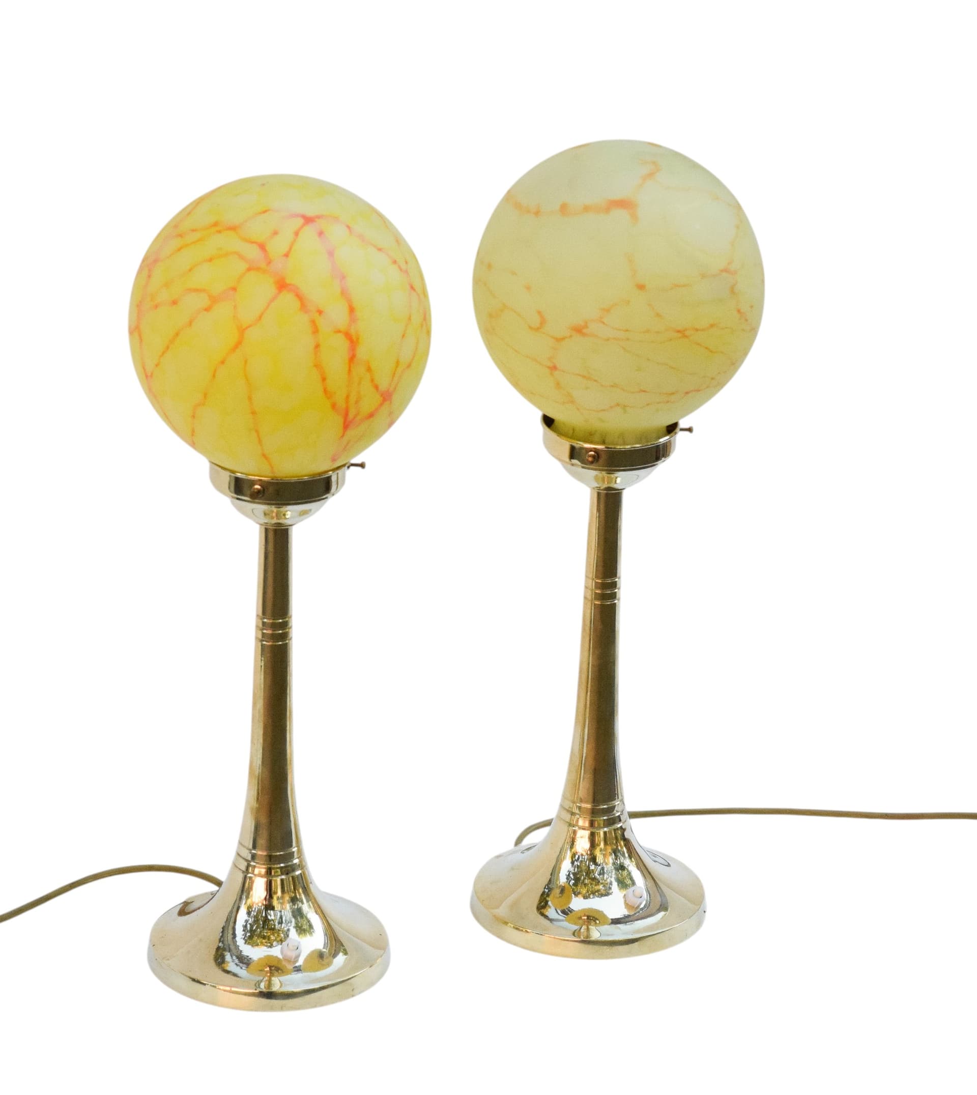 Pair of table lamps Art Deco, yellow, brass, glass, 1920s - 89444