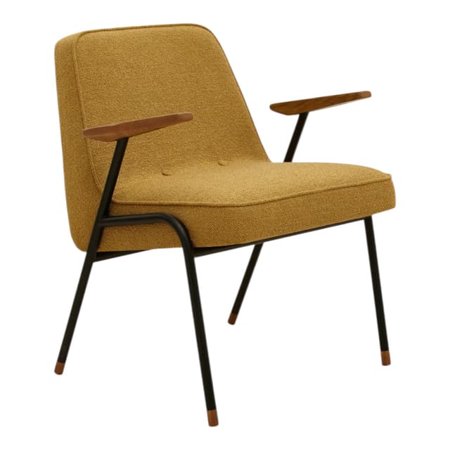 Fotel 366 Metal Boucle Mustard, stal czarna, drewno ciemny, proj. J. Chierowski, 366 Concept - WYMIARY