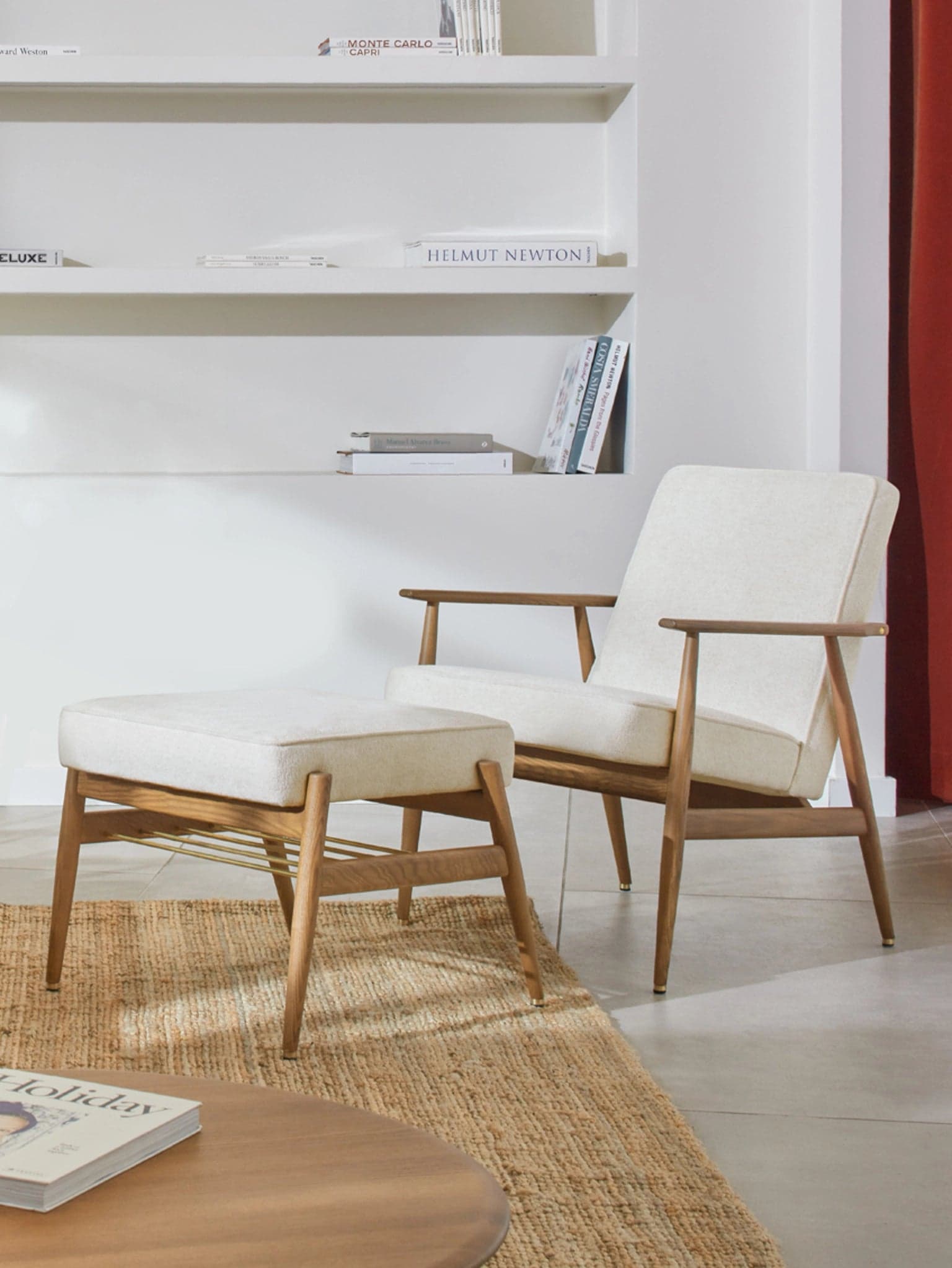 Fox Armchair 62x73x78 cm ash wood mustard boucle fabric, mid-century modern, 366 Concept - 64132