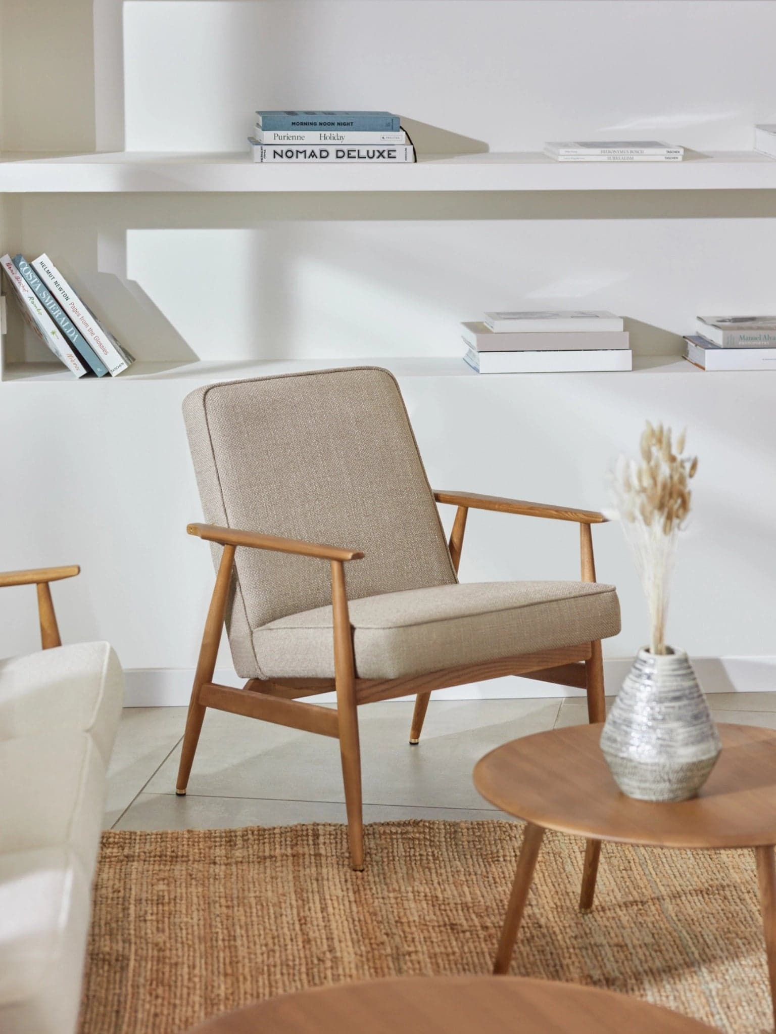 Fox Armchair 62x78x73 cm ash wood, Marble White fabric, mid-century modern - 64203