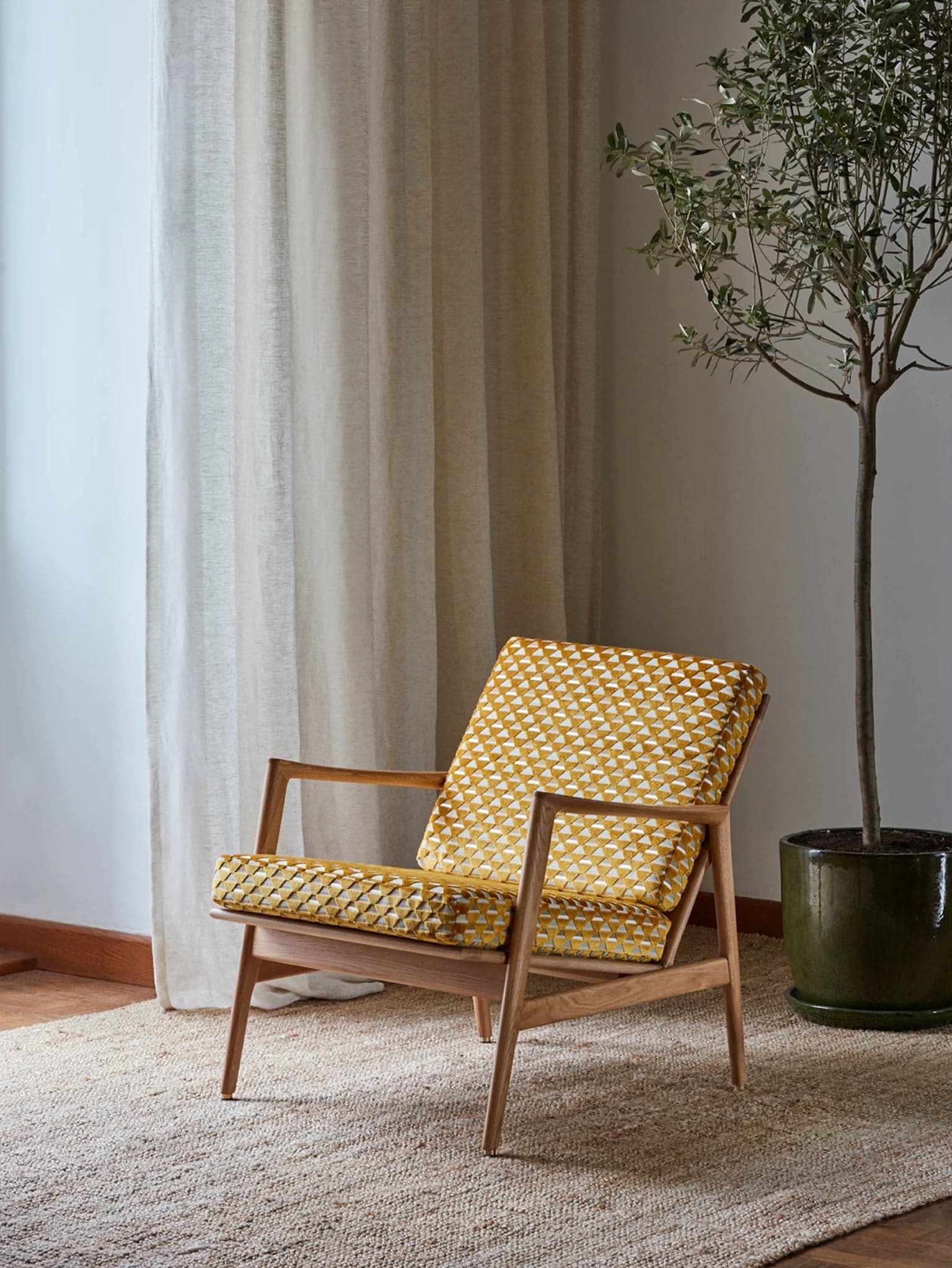 Stefan Armchair 70x79x76 cm oak, Uroko Moutarde yellow fabric, Casamance - 64314