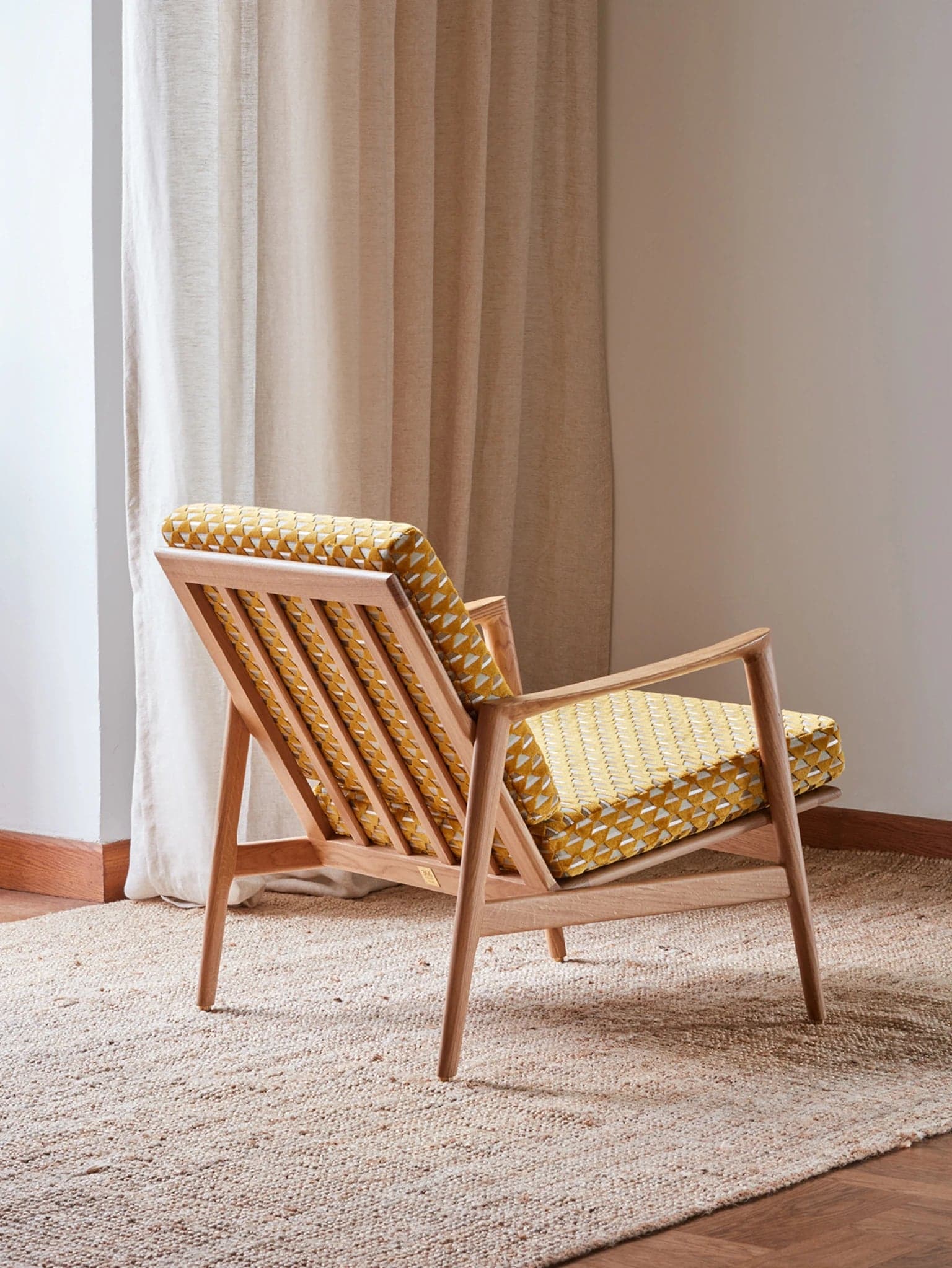 Stefan Armchair 70x79x76 cm oak, Uroko Moutarde yellow fabric, Casamance - 64315