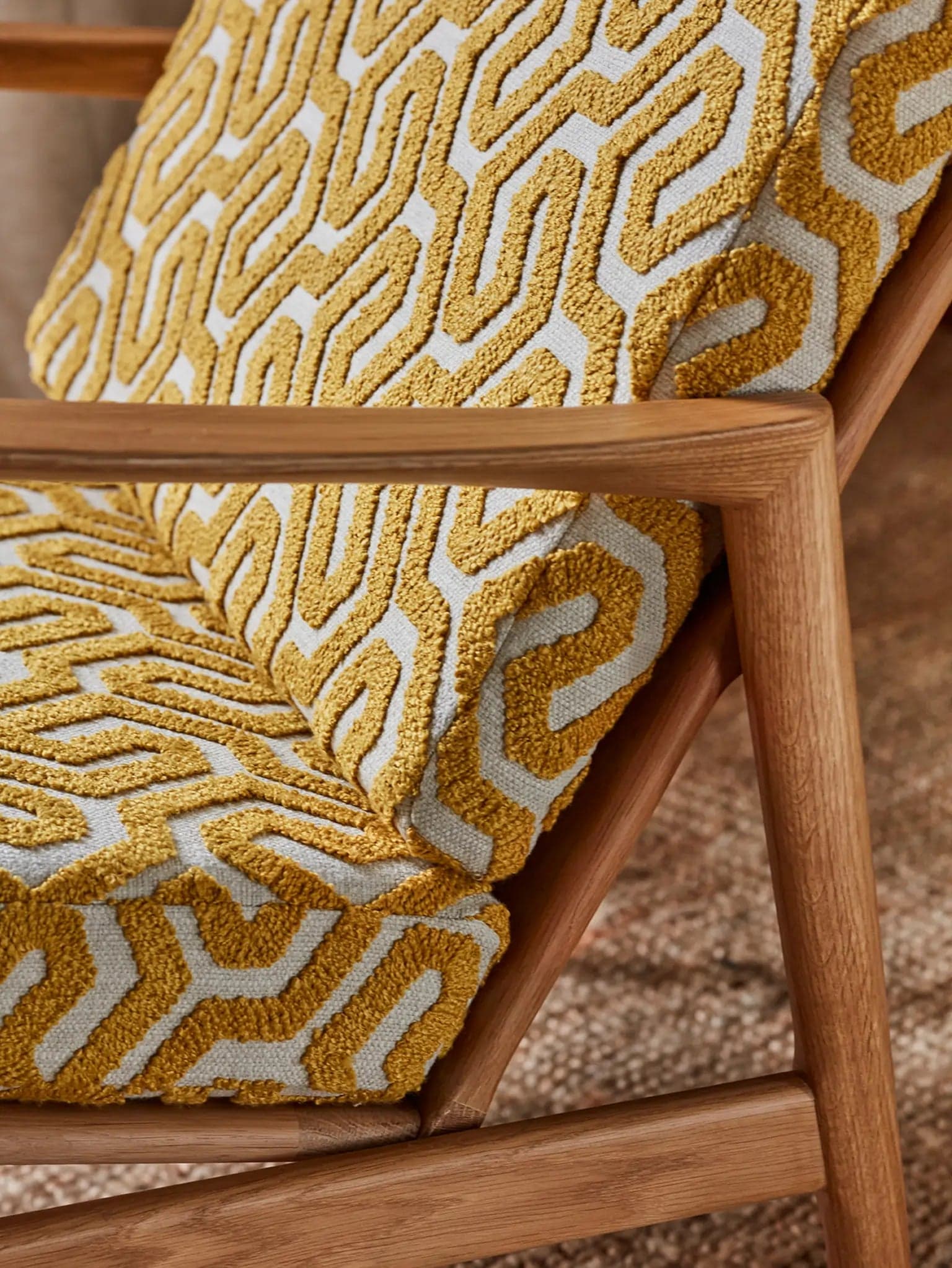 Stefan armchair 70x79x76 cm oak fabric mustard white, mid-century modern, no brand - 64318