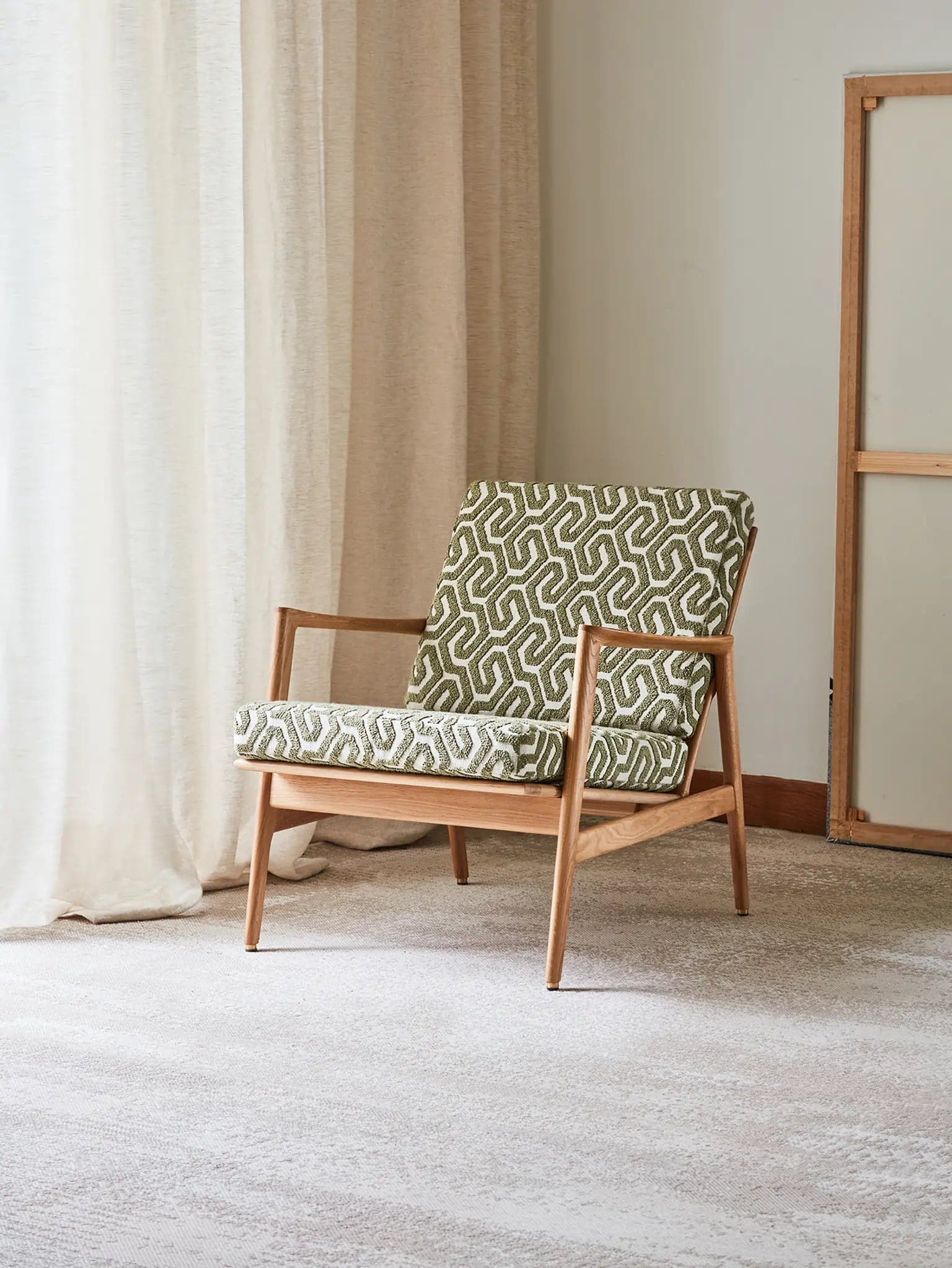 Stefan Armchair 70x79x76 cm oak olive green Coffee fabric, , - 64325