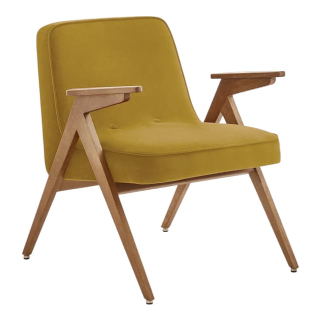 Bunny Armchair 66x66x73 cm oak, Shine Velvet fabric mustard, by Józef Chierowski - DIMENSION