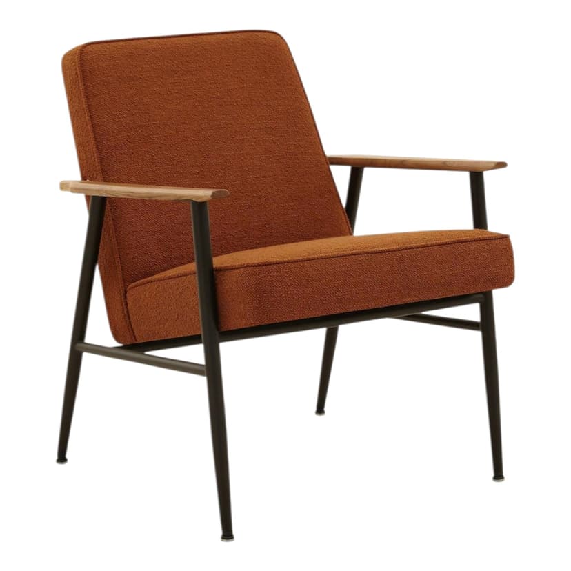 Fotel Fox Metal Boucle Sierra, boucle brązowy ciemny, stal czarna, dąb naturalny, 366 Concept