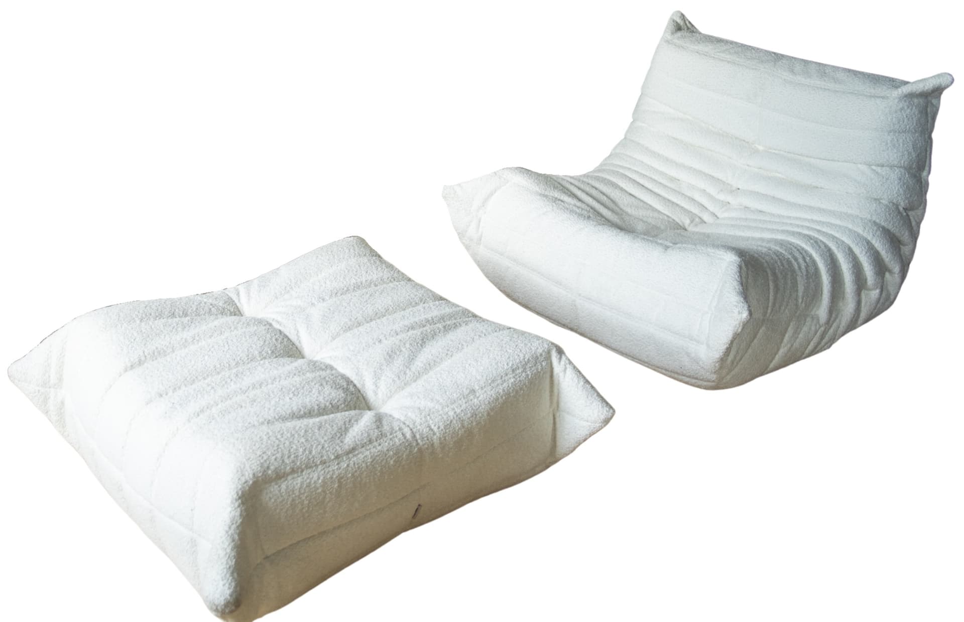 Fotel wypoczynkowy Togo z podnóżkiem, boucle biały