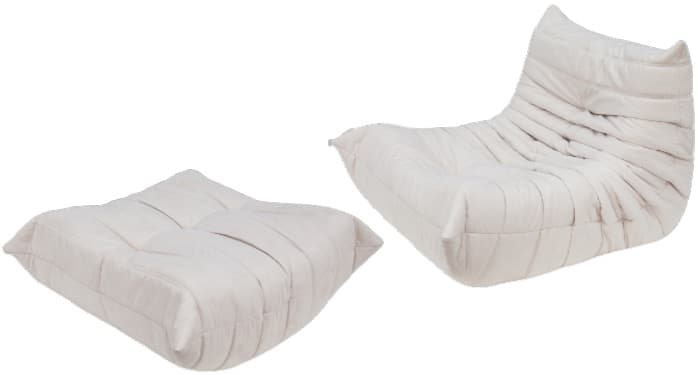 Fotel wypoczynkowy Togo z podnóżkiem, mikrofibra off-white