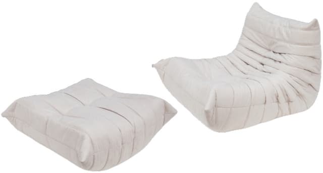 Fotel wypoczynkowy Togo z podnóżkiem, mikrofibra off-white - WYMIARY