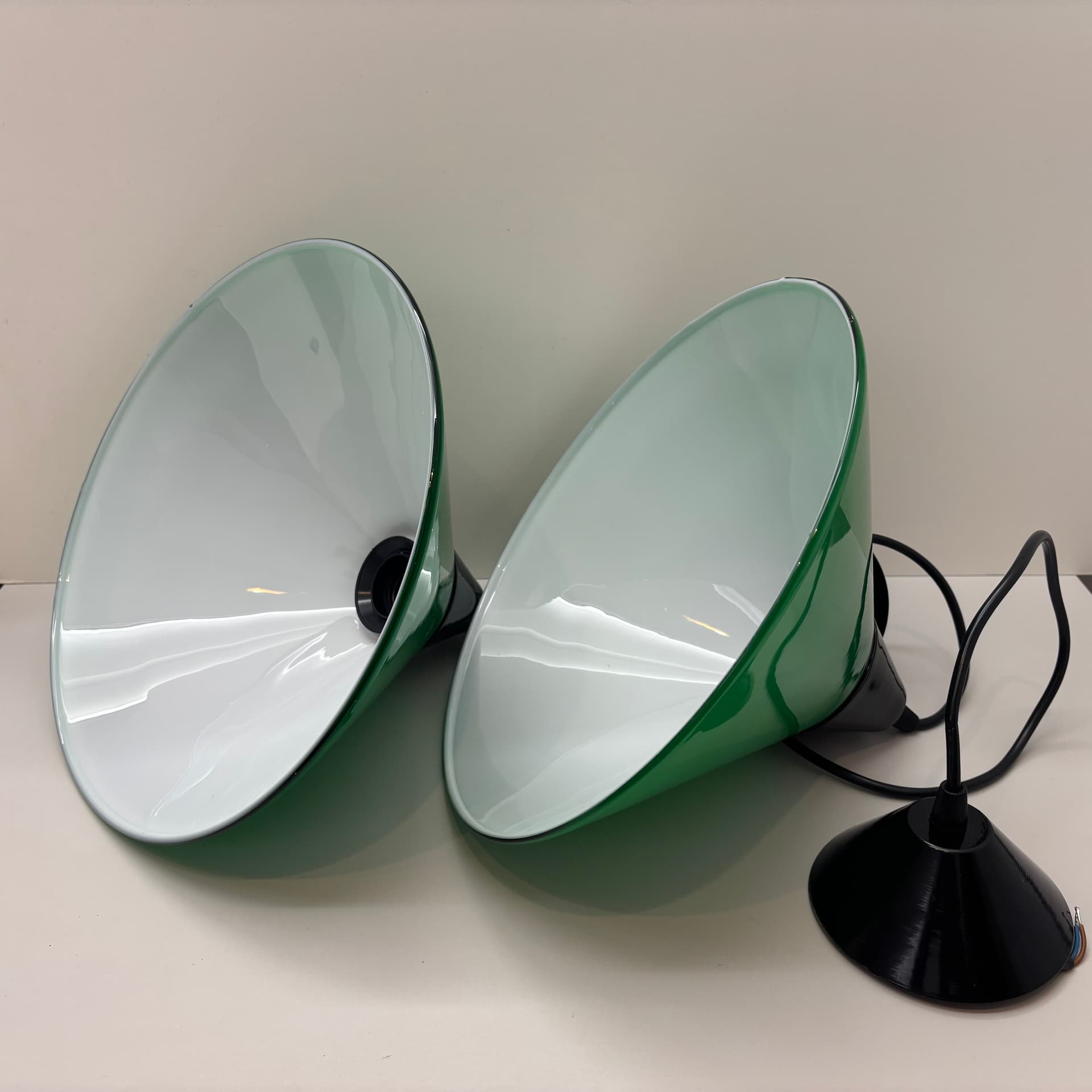 Pair of pendant lamps, green glass, Germany, 1980s. - 65039