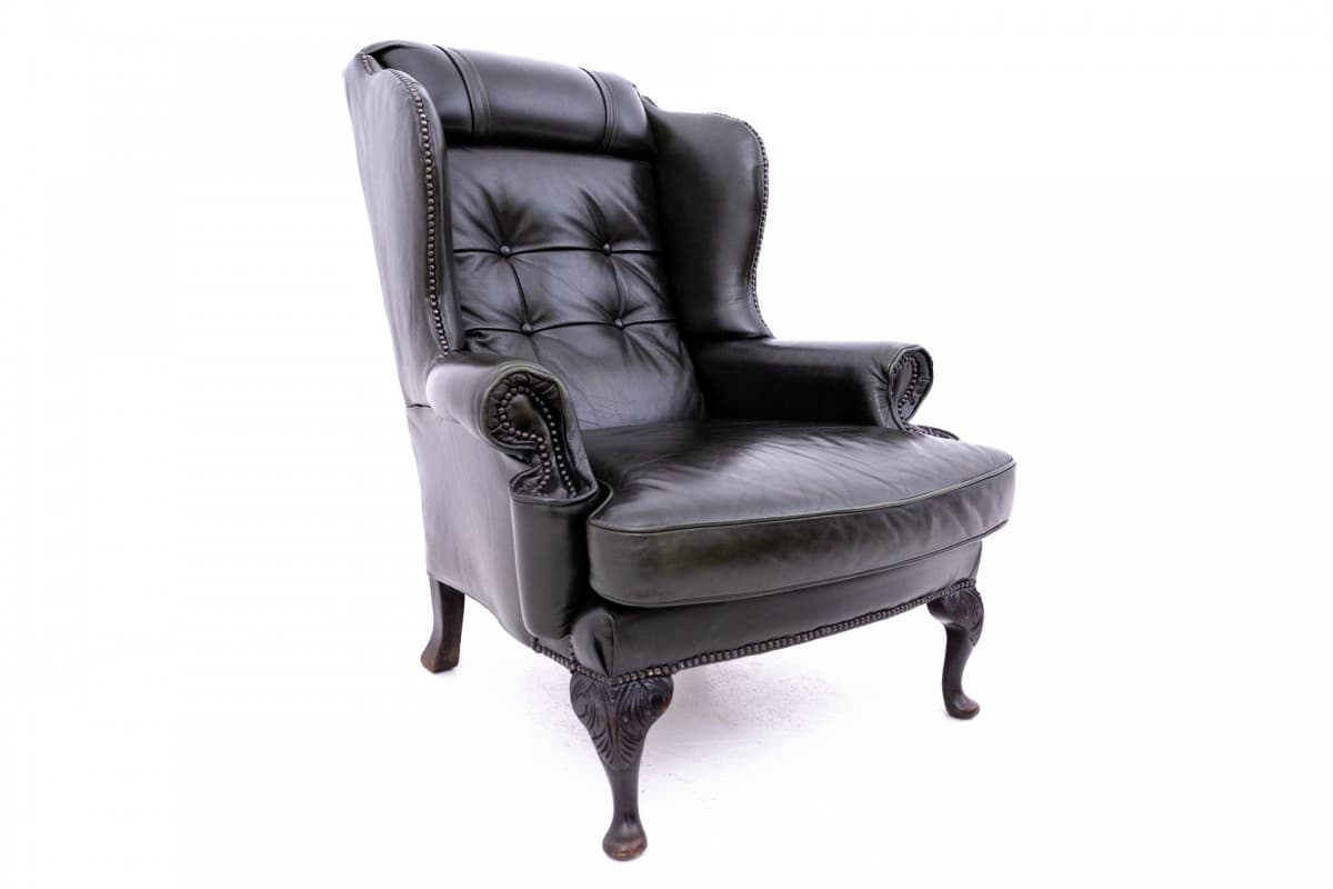 Ciemnobrązowy fotel Chesterfield, Francja, lata 50. - 50068