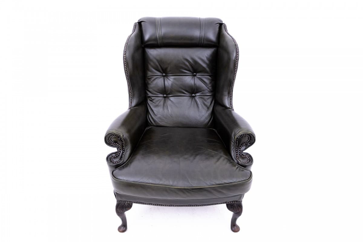 Ciemnobrązowy fotel Chesterfield, Francja, lata 50. - 50066