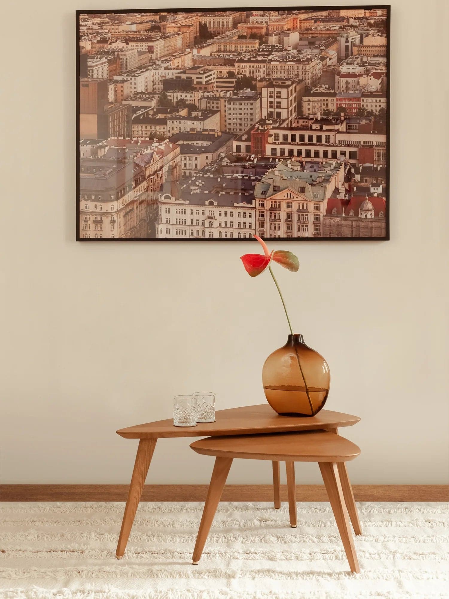 Triangular coffee table oak 55x55x38 cm brown, 366 Concept - 65091