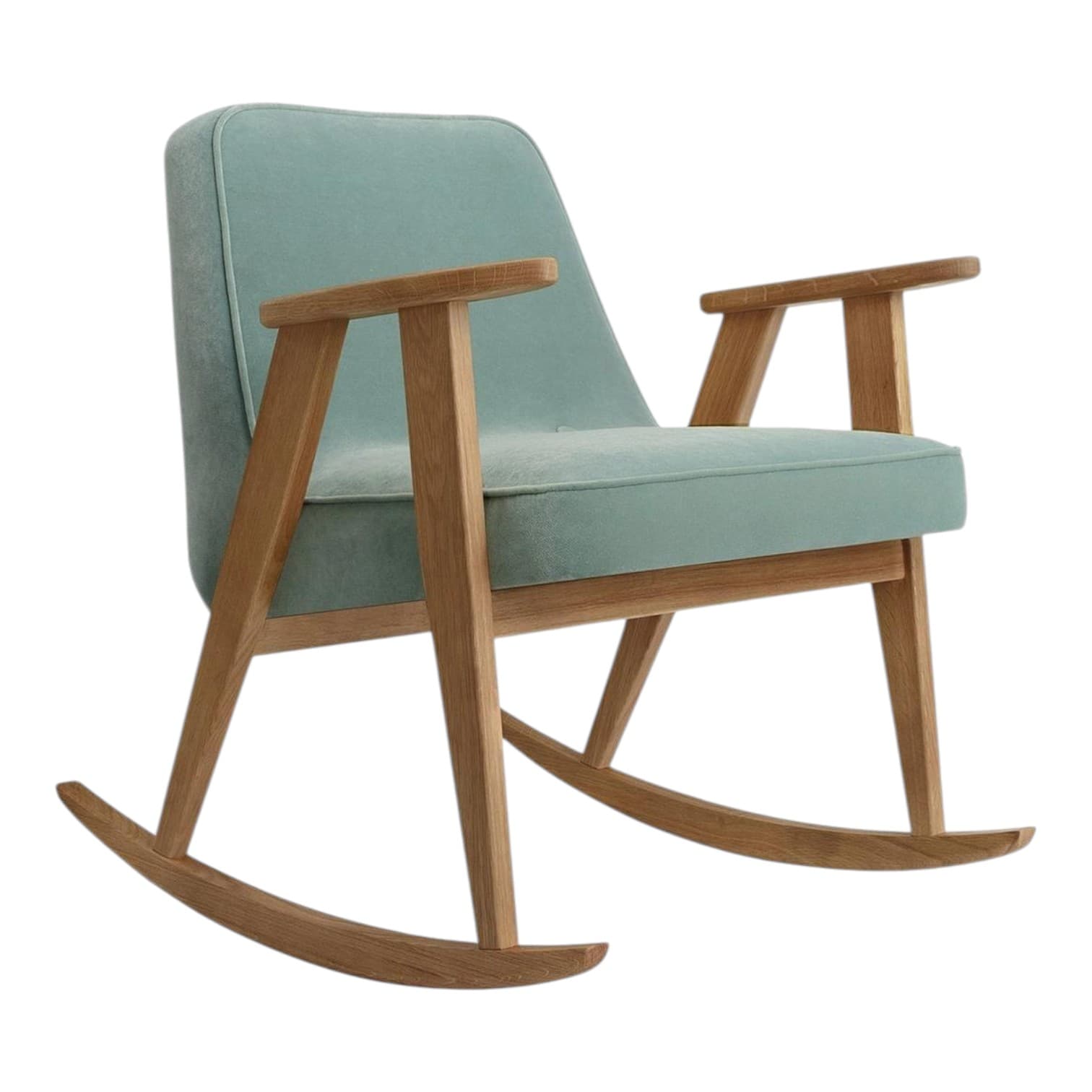 Fotel bujany 366 Velvet Mint, velvet zielony, dąb 04 Black, proj. J. Chierowski, 366 Concept