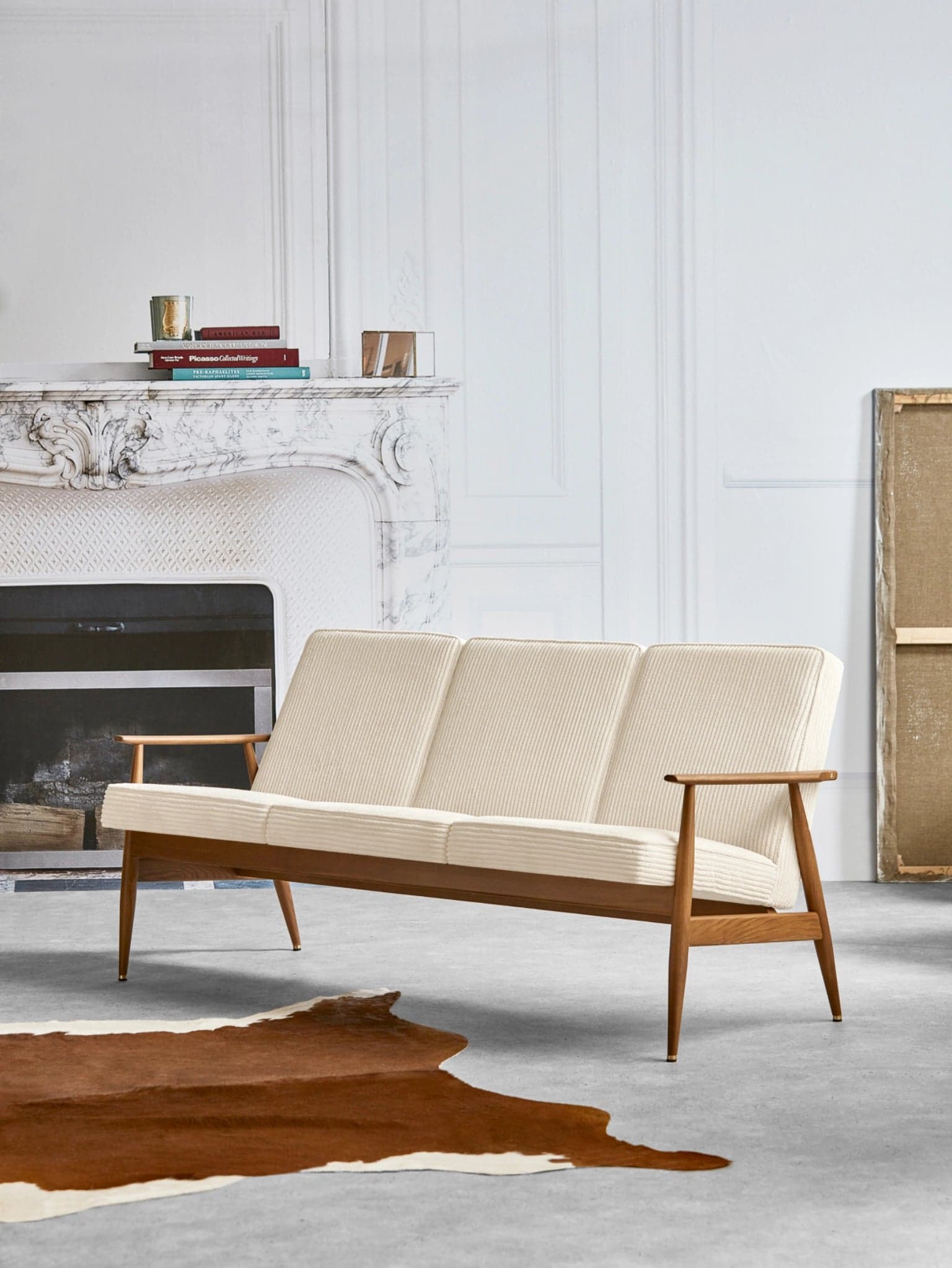 Sofa trzyosobowa Fox, Cord Creme, jesion 03 Dark, 366 Concept - 65192