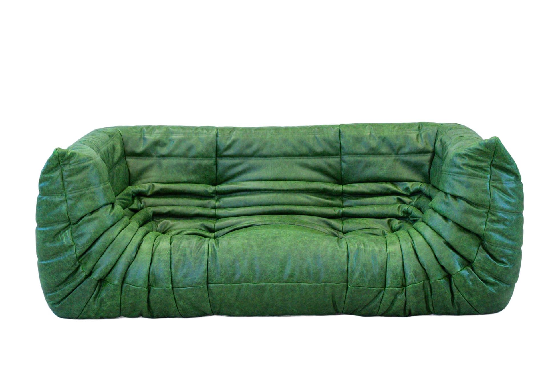 Sofa Togo z podłokietnikami, skóra zielona dubai