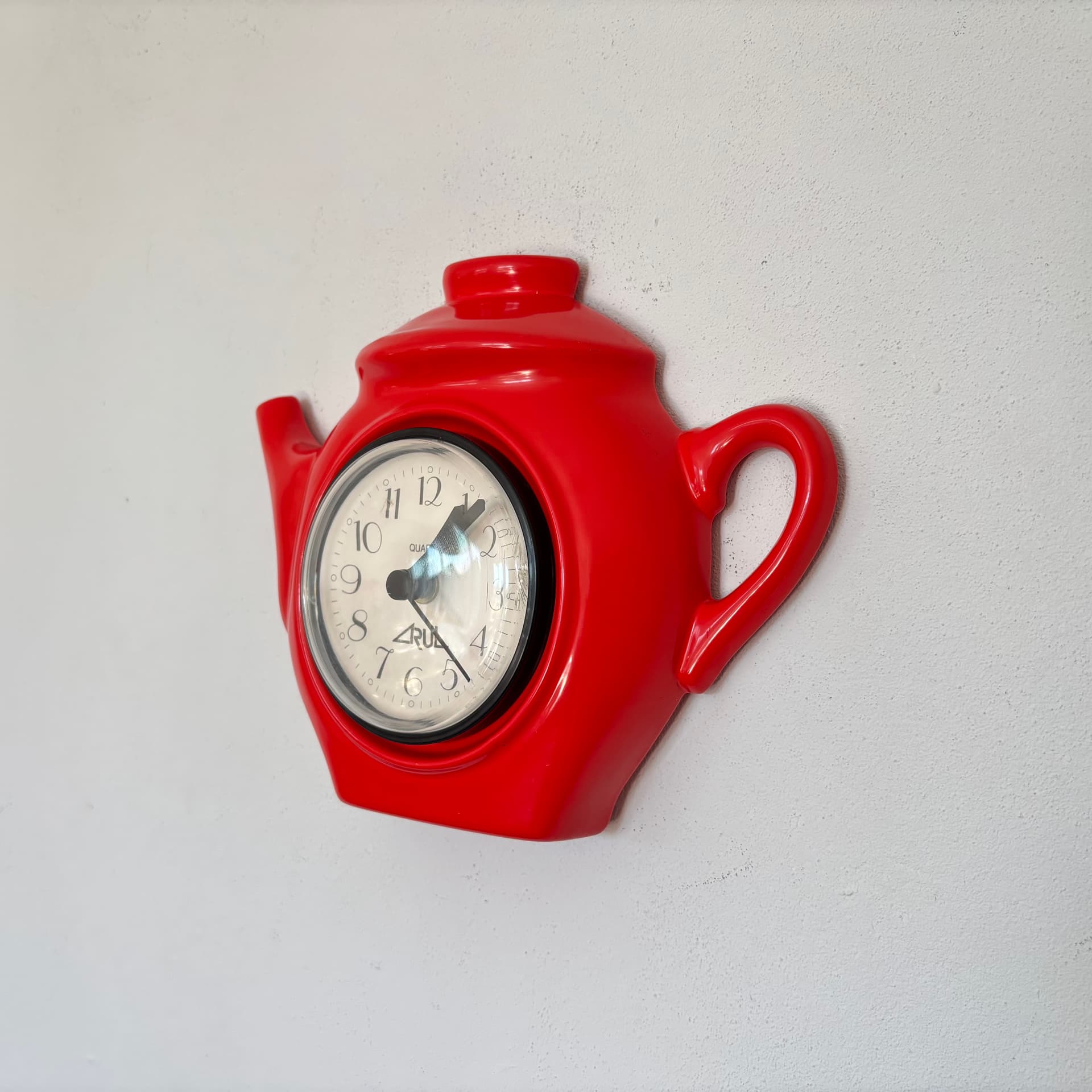 Zegar ścienny kuchenny, czerwony, ceramika, Niemcy, lata 80. - 65835
