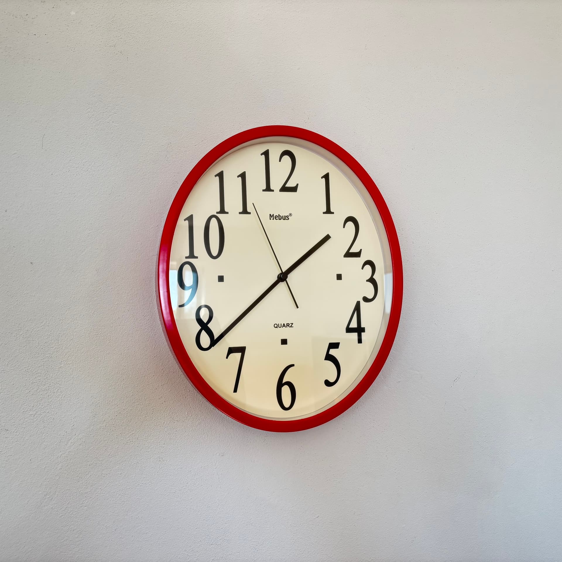 Zegar ścienny, czerwony, tworzywo sztuczne, pleksi, Niemcy, lata 90. - 65849