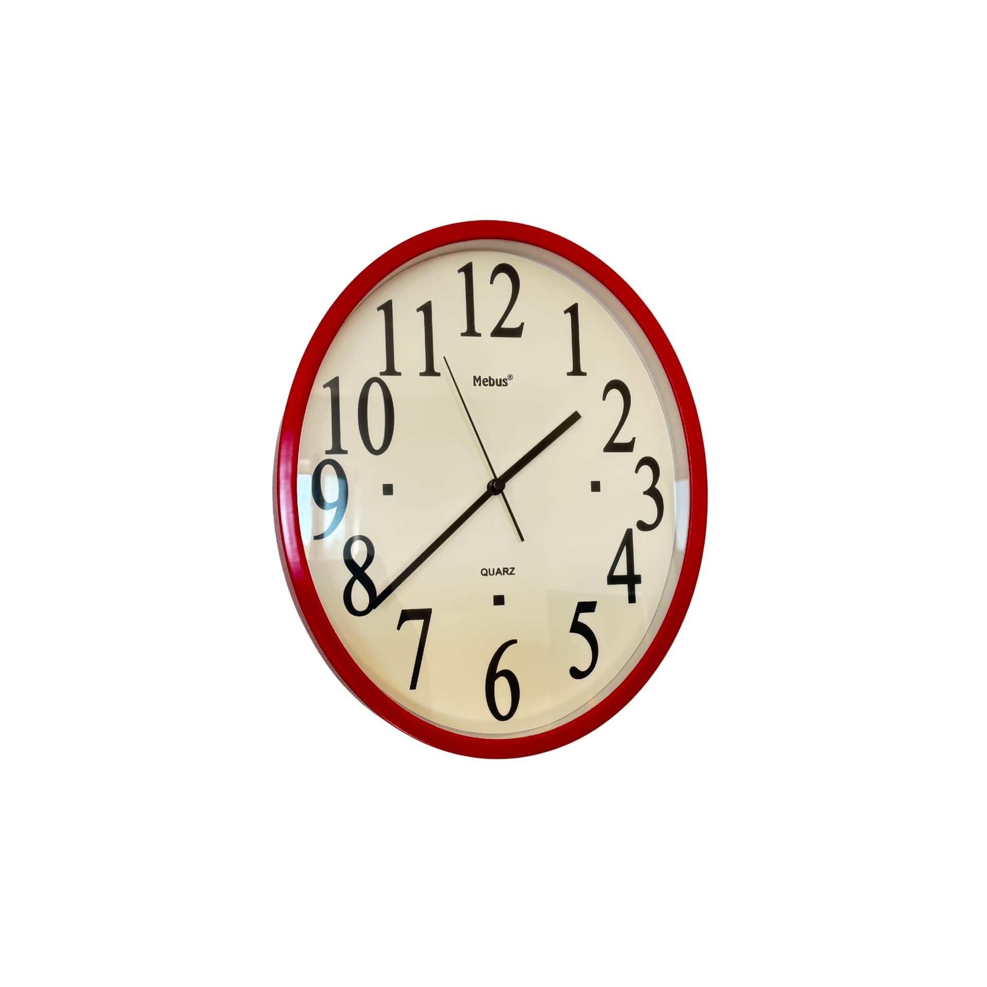 Zegar ścienny, czerwony, tworzywo sztuczne, pleksi, Niemcy, lata 90.