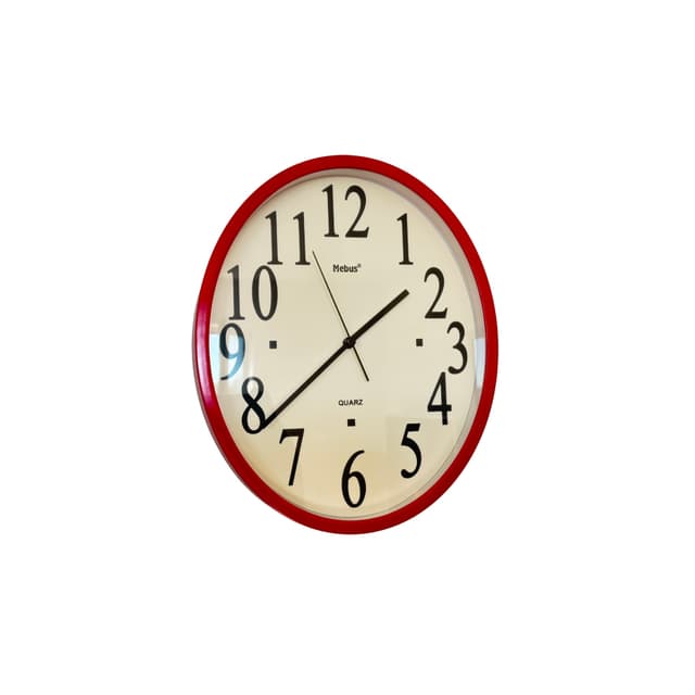 Zegar ścienny, czerwony, tworzywo sztuczne, pleksi, Niemcy, lata 90. - WYMIARY
