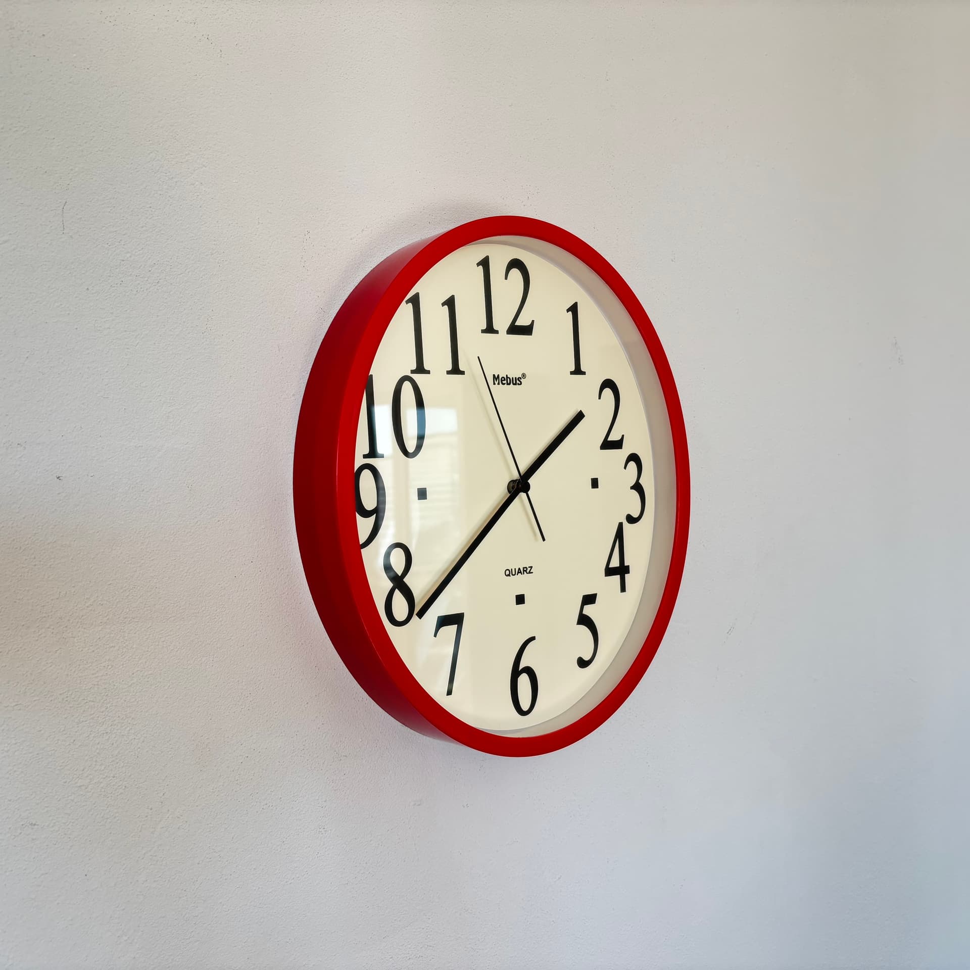 Zegar ścienny, czerwony, tworzywo sztuczne, pleksi, Niemcy, lata 90. - 65848