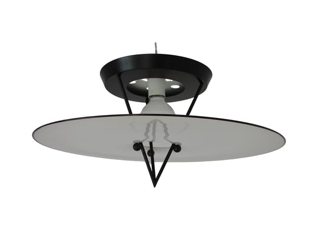 Pendant lamp Murano, white glass, black metal, Italy, 1980s. - DIMENSION