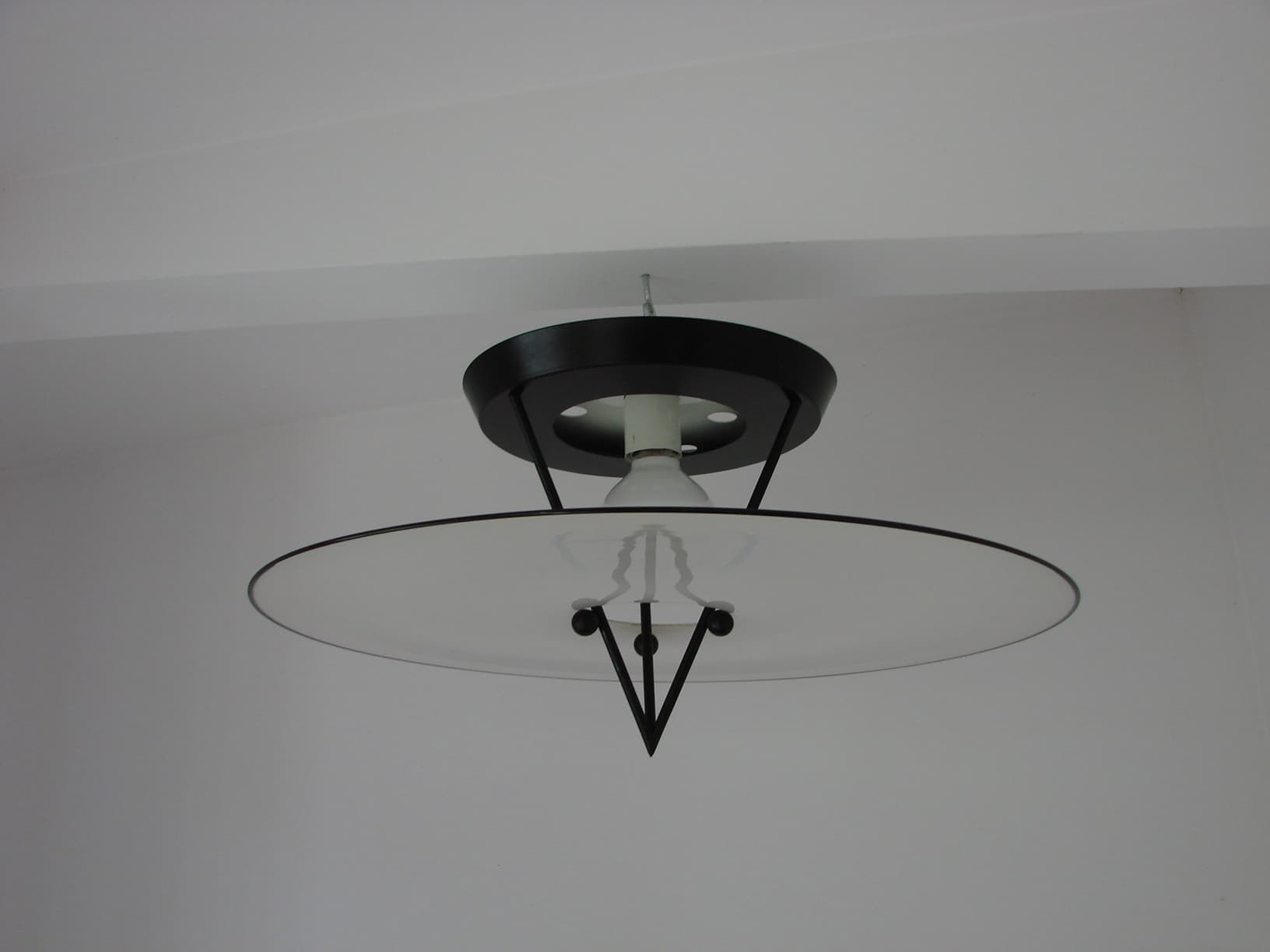 Pendant lamp Murano, white glass, black metal, Italy, 1980s. - 65904