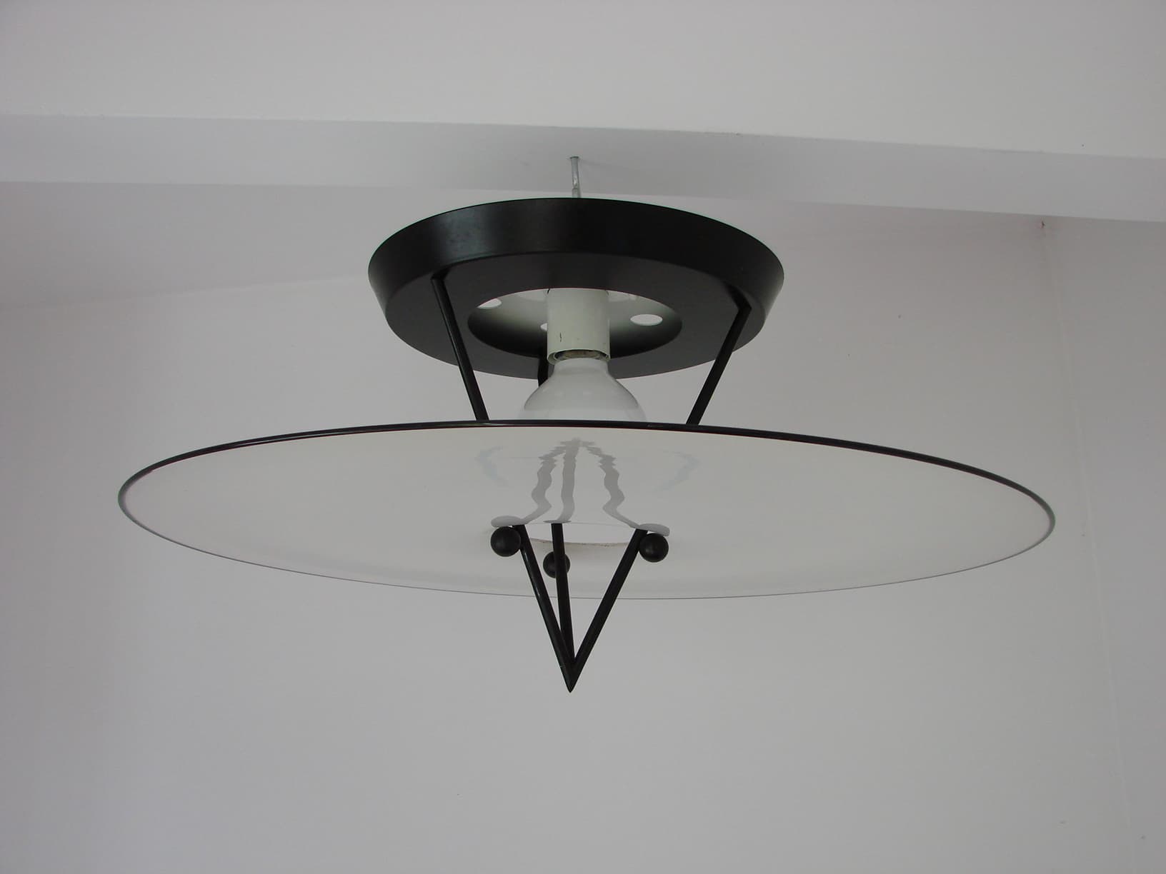 Pendant lamp Murano, white glass, black metal, Italy, 1980s. - 65906