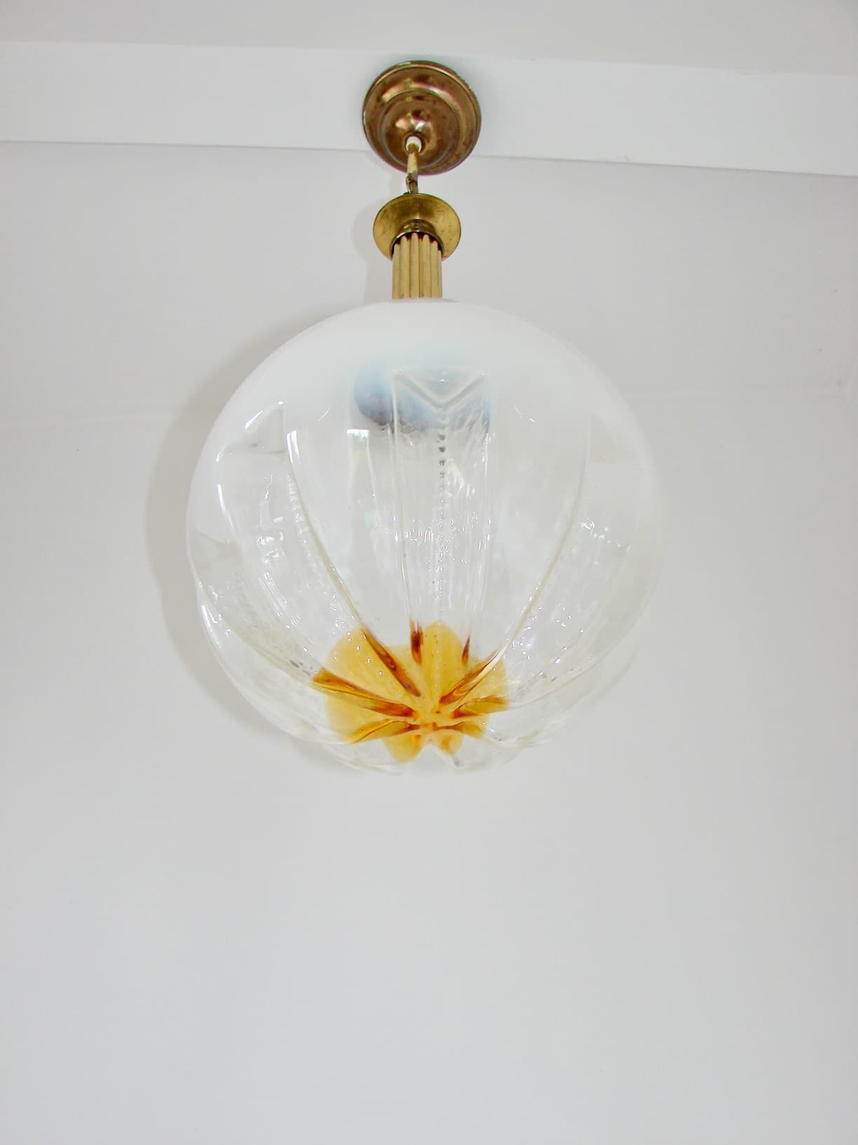 Pendant lamp, multicolor glass, brass, Mazzega, Italy, 1970s. - 66056
