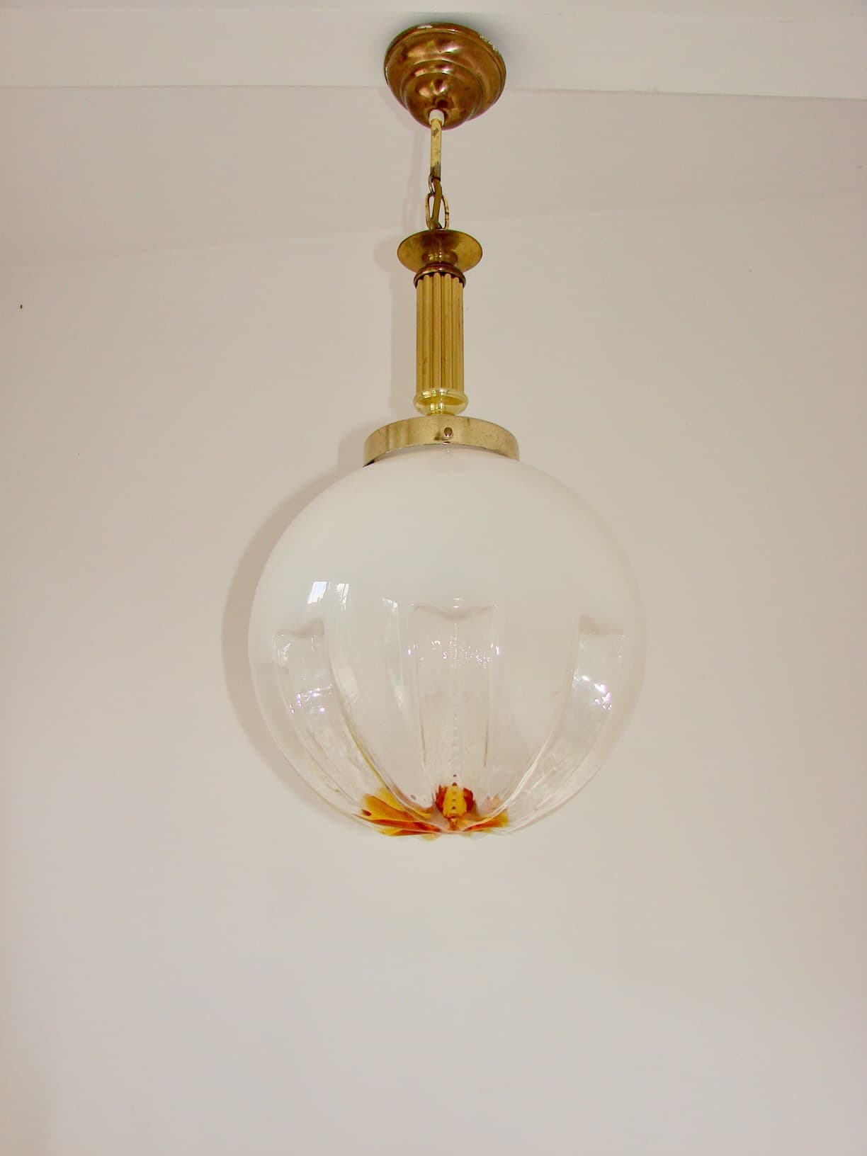 Pendant lamp, multicolor glass, brass, Mazzega, Italy, 1970s. - 66055
