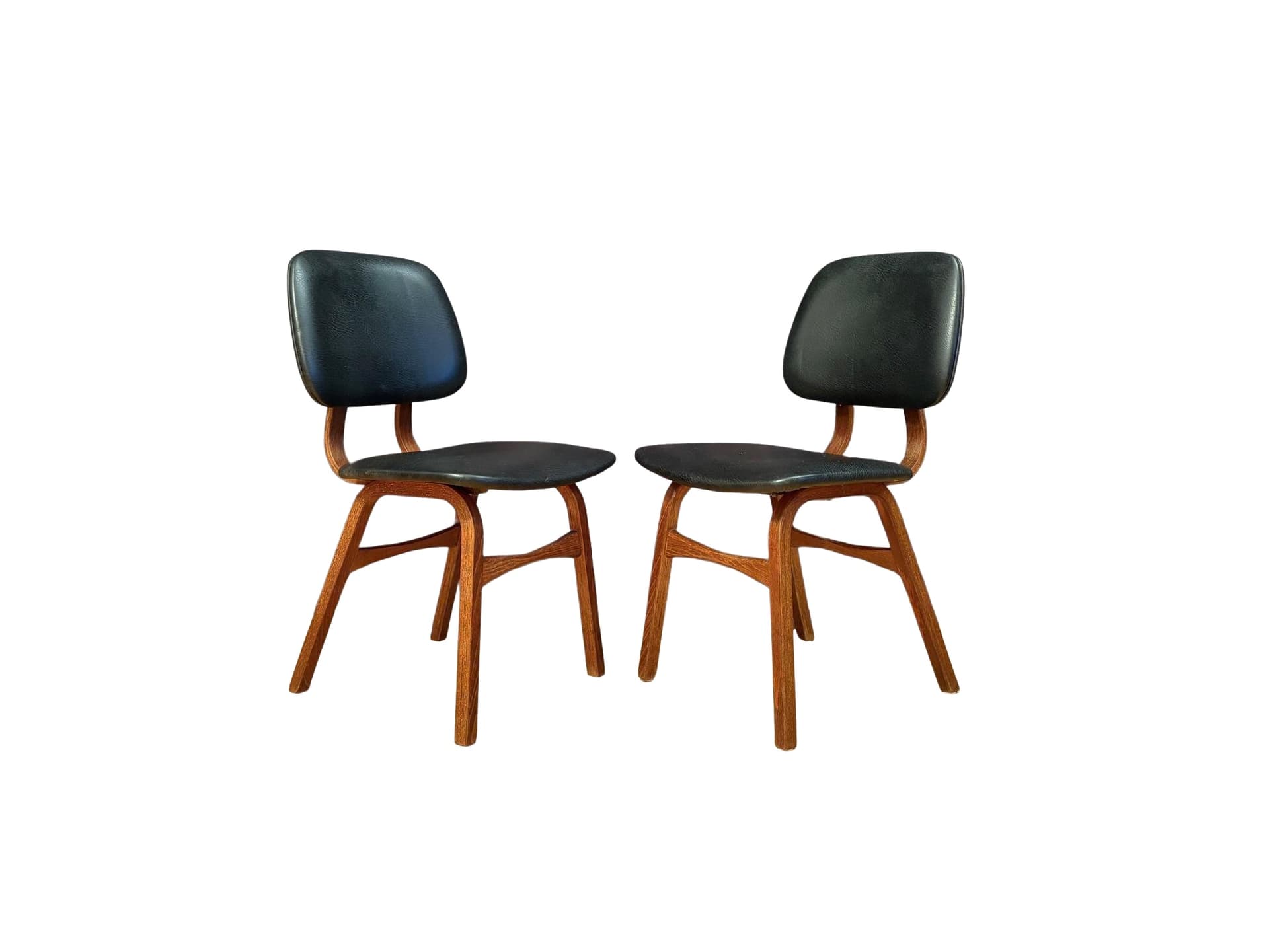 Para krzeseł, styl Borge Mogensen, ekoskóra czarna, dąb, Dania, lata 60.